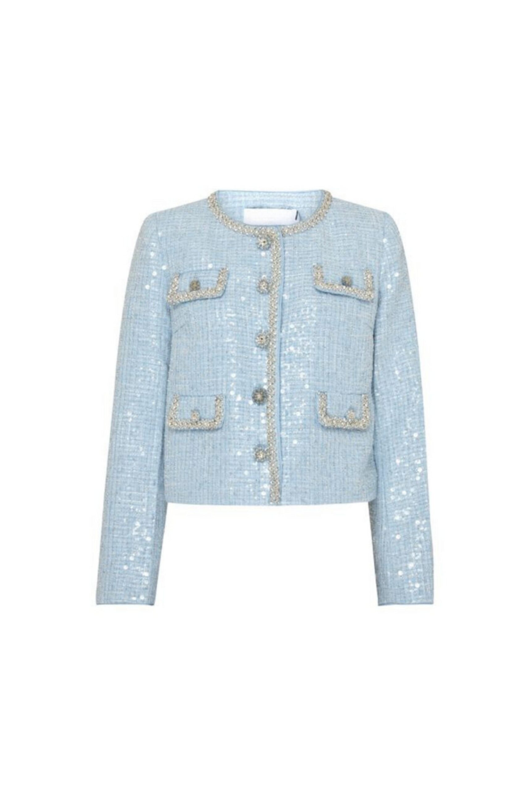 LUXE BLUE SEQUIN BOUCLE BLAZER FOR EVENING