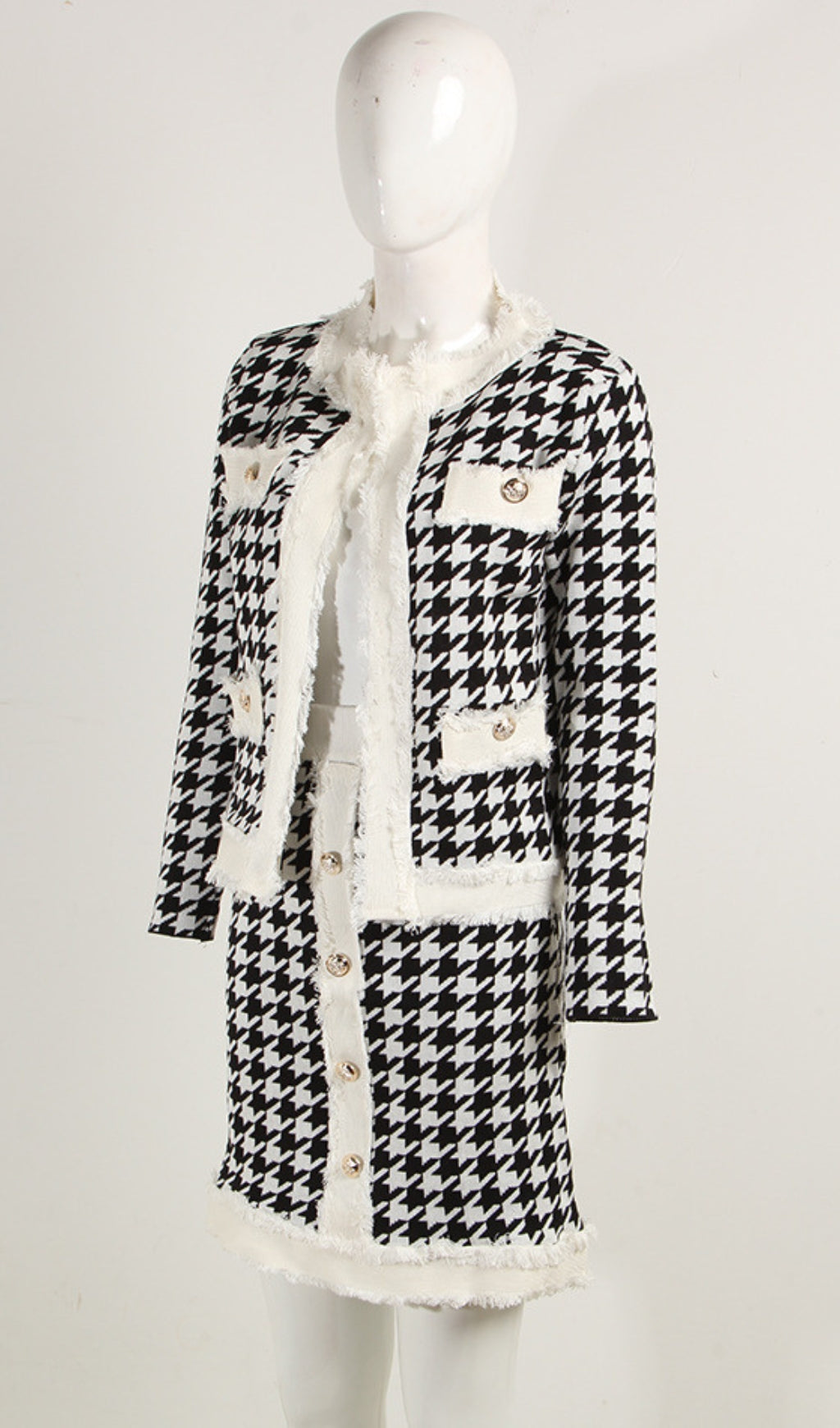 HOUNDSTOOTH KNIT SKIRT SET - CASUAL CHIC OUTFIT