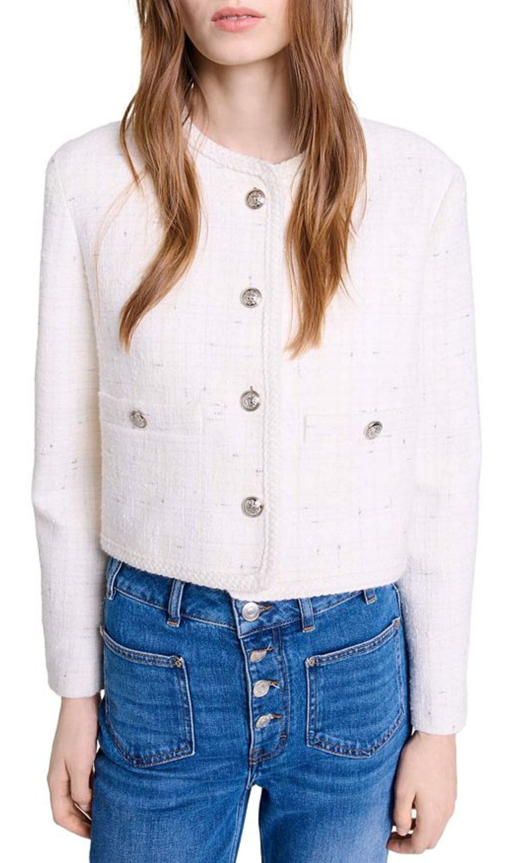 ECRU VOYCE BRAIDED TWEED CARDIGAN, CASUAL