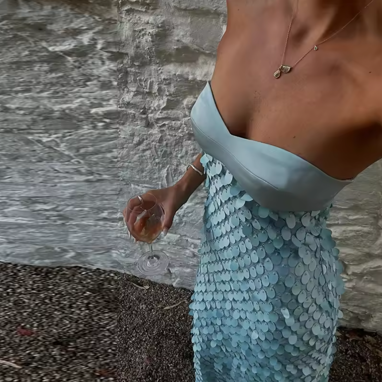 IRIS LACE SEQUIN BACKLESS MAXI DRESS - BLUE