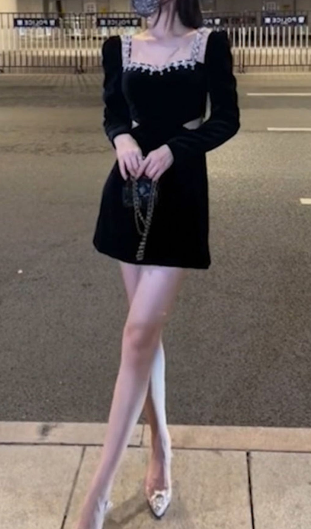 SQUARE NECK VELVET MINI DRESS FOR EVENING