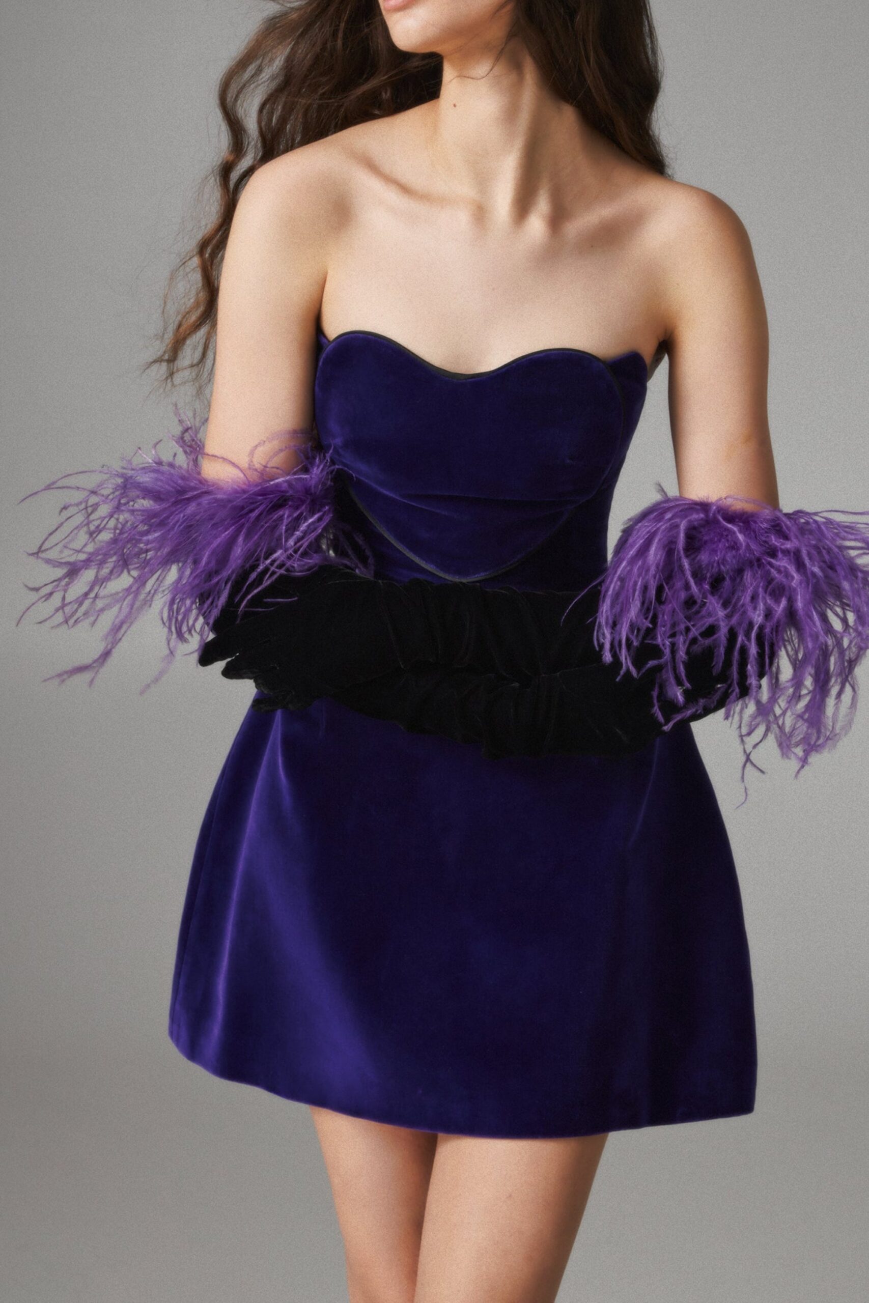 VELVET STRAPLESS PURPLE MINI DRESS FOR PARTY