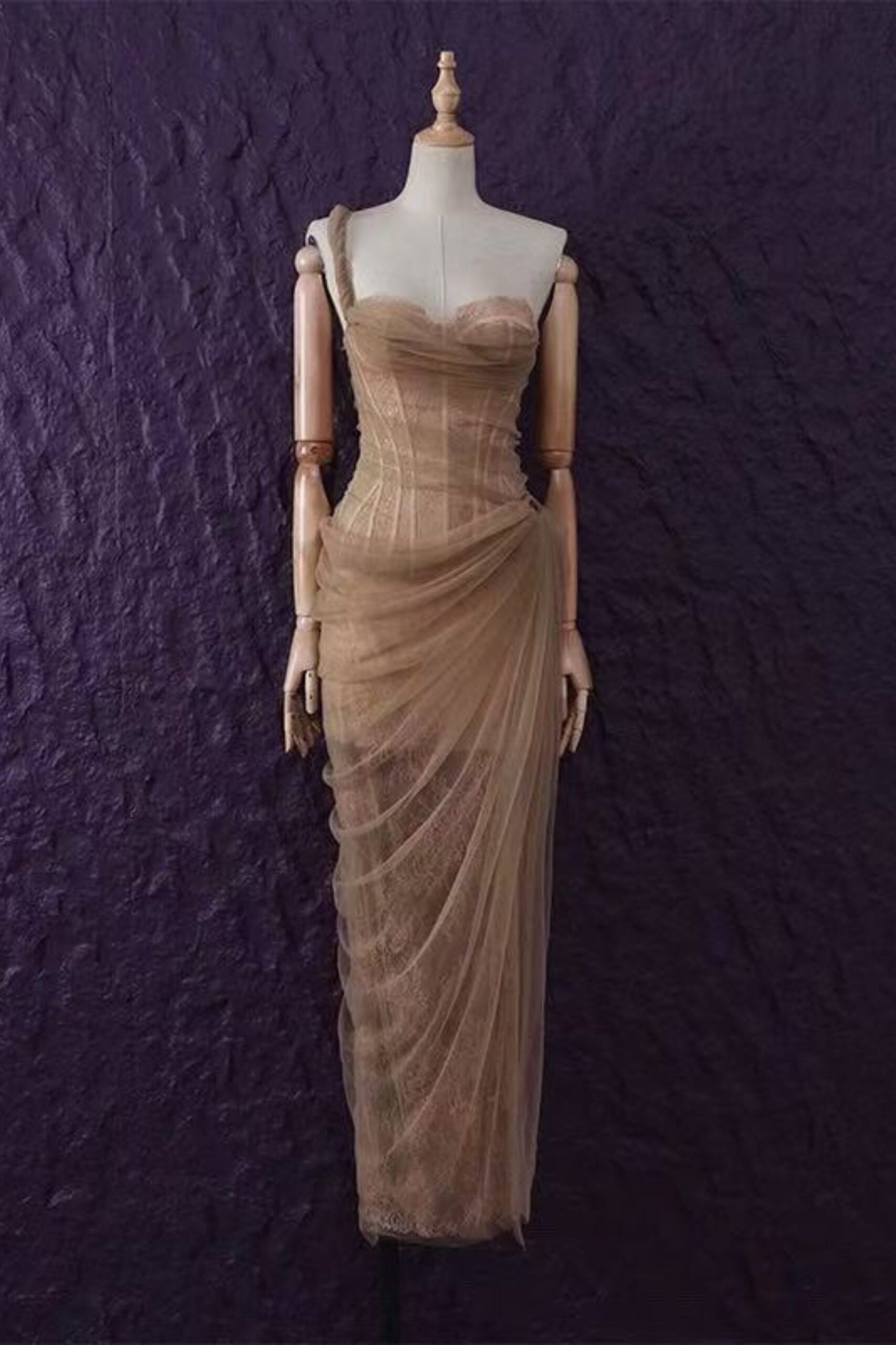 BROWN LACE CORSET BODYCON DRESS