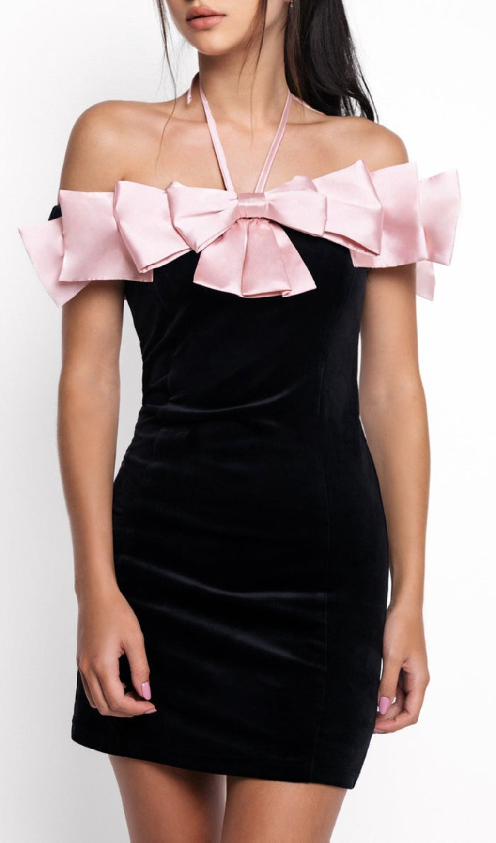 BLACK PINK BOW BODYCON PARTY MINI DRESS