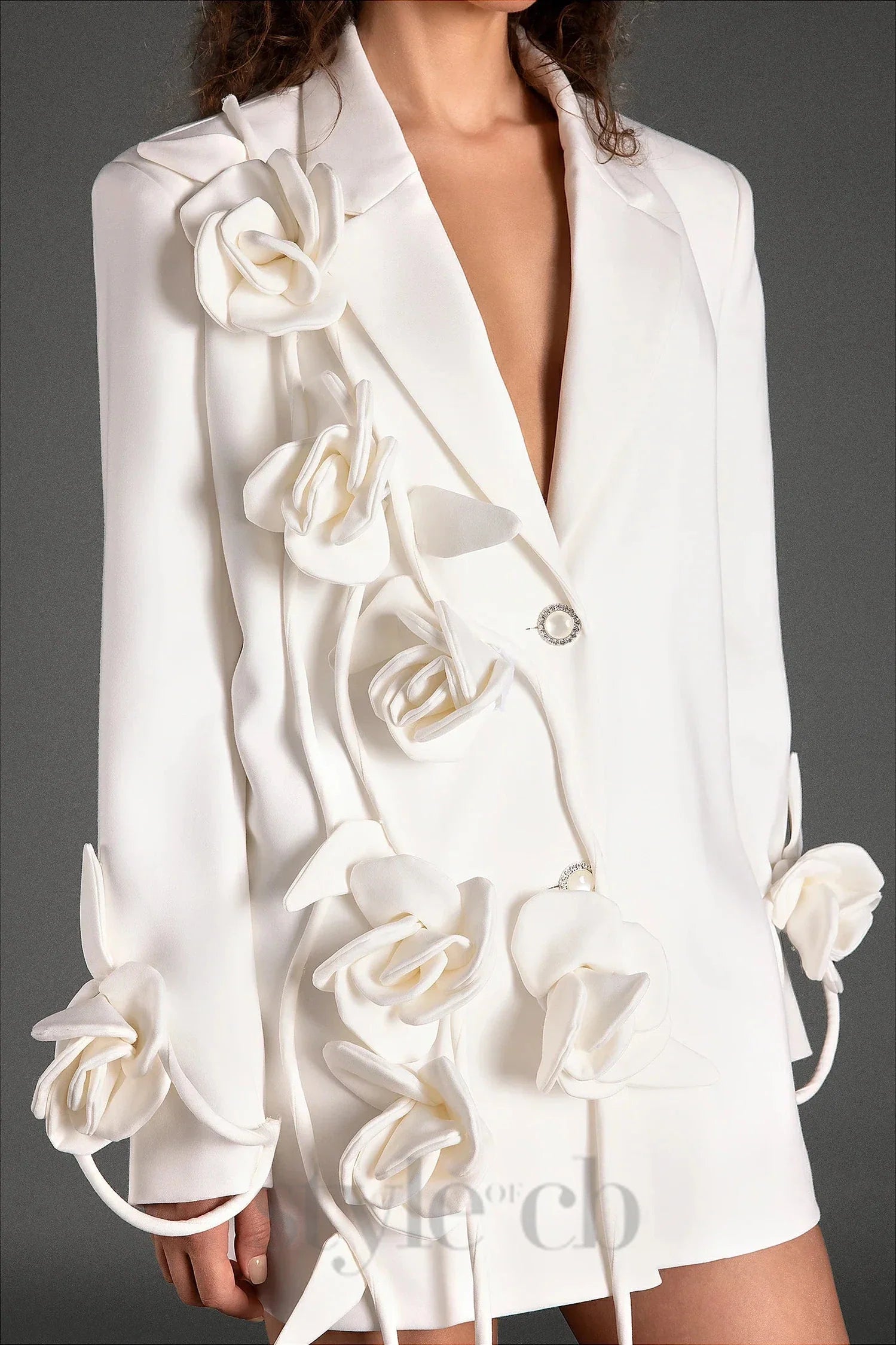 MUSTIDIS 3D FLOWER LAPEL BLAZER, LONG SLEEVE PARTY
