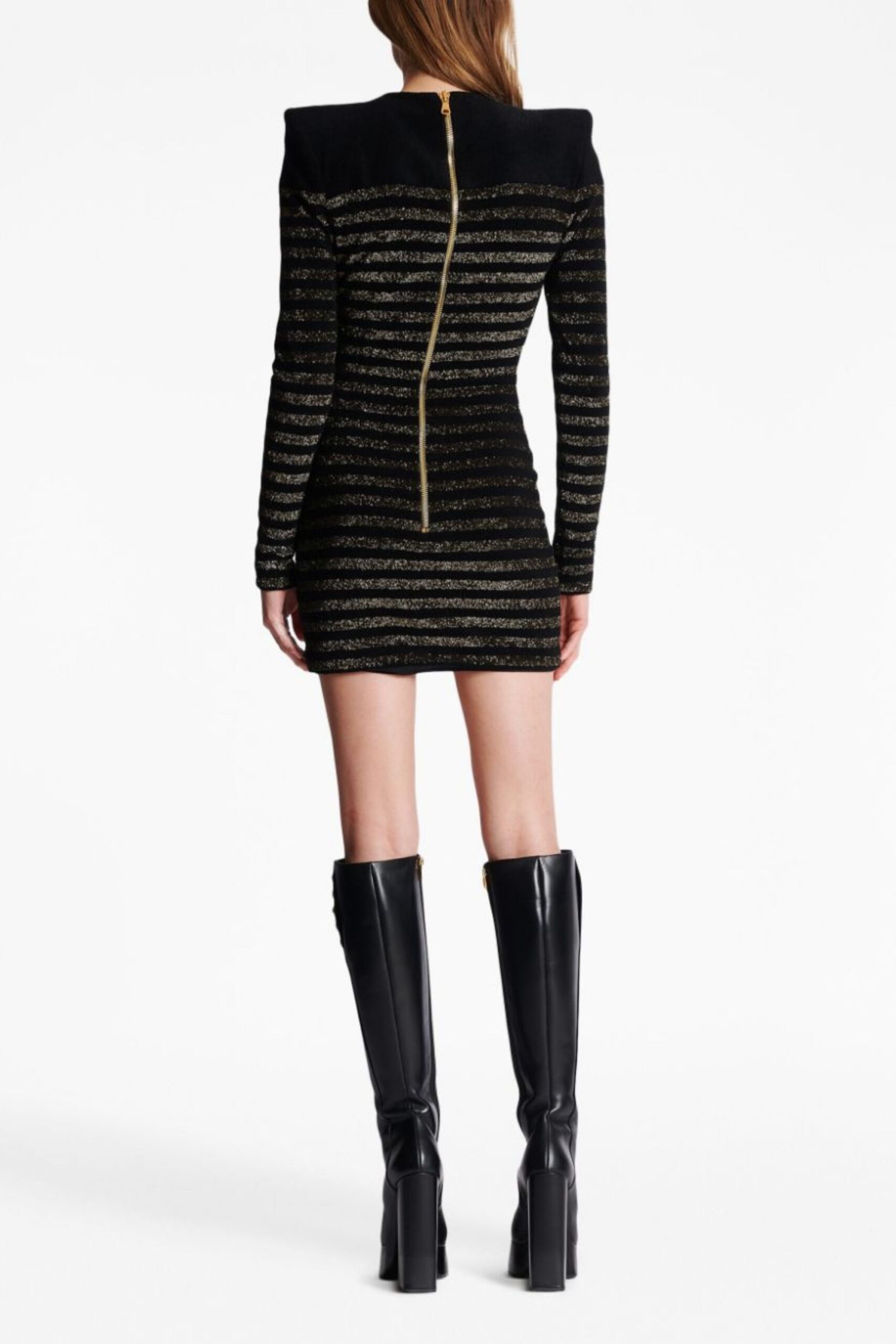 CARLIN JERSEY STRIPE LONG SLEEVE MINI BLACK DRESS