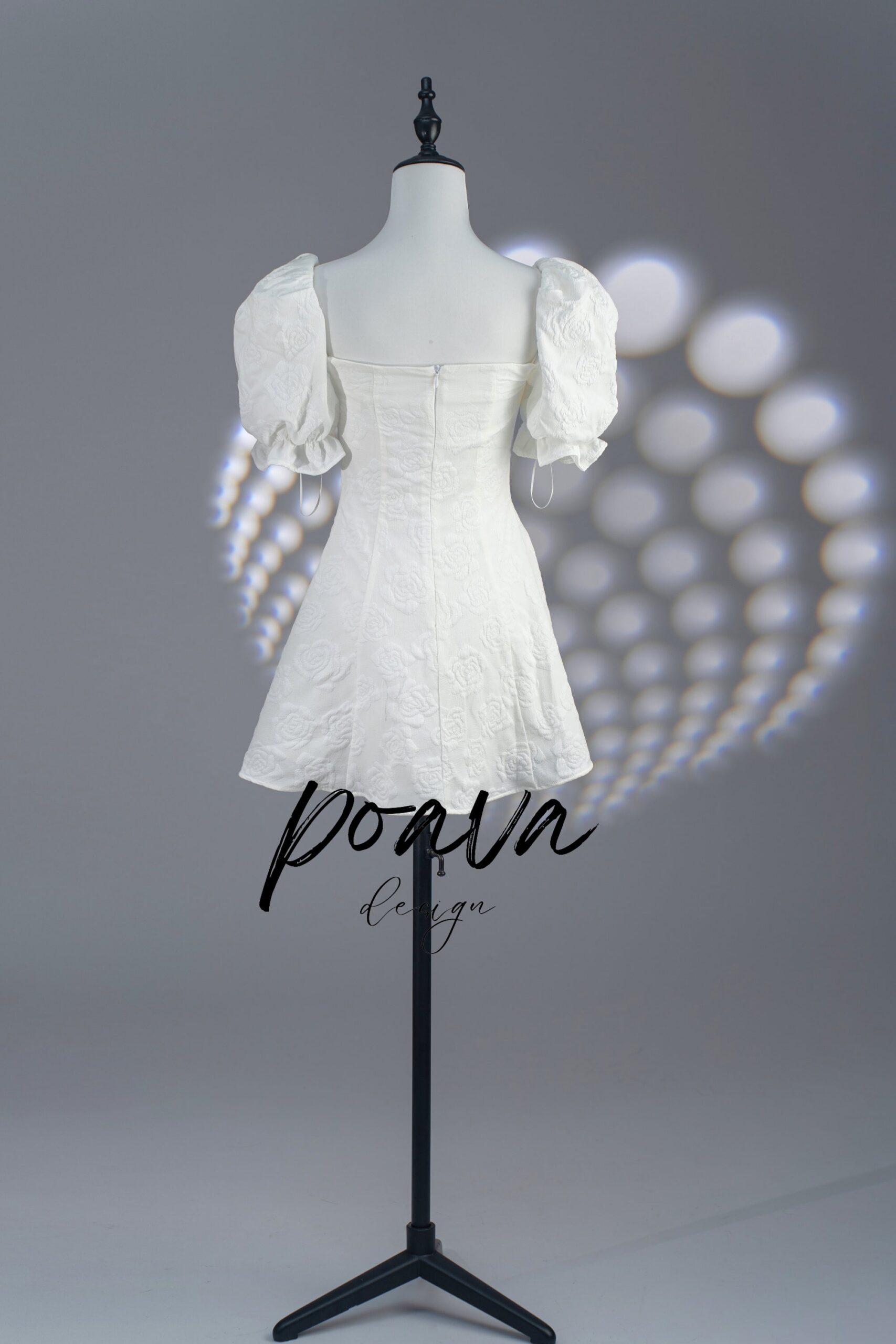 WHITE PUFF SLEEVE EMBELLISHED MINI PARTY DRESS