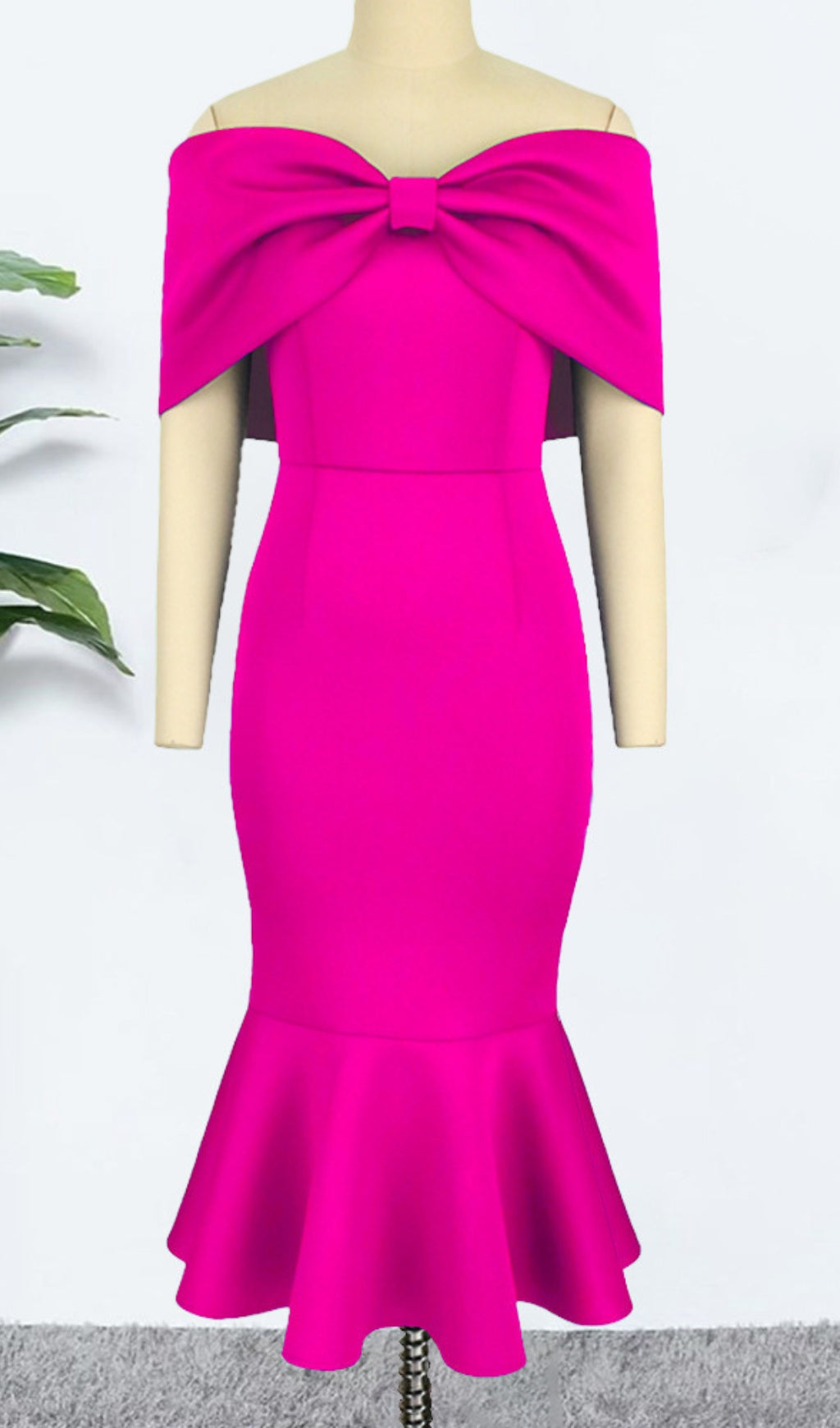 PINK ONE-SHOULDER MIDI DRESS WITH BOW