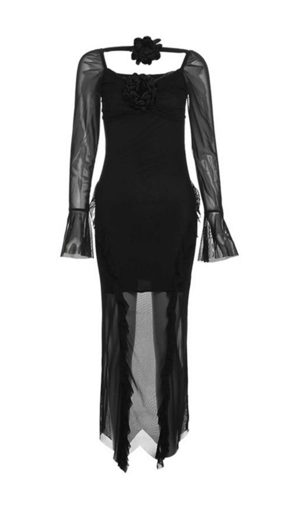 FLOWER RUFFLE MESH DRESS FOR WEDDING