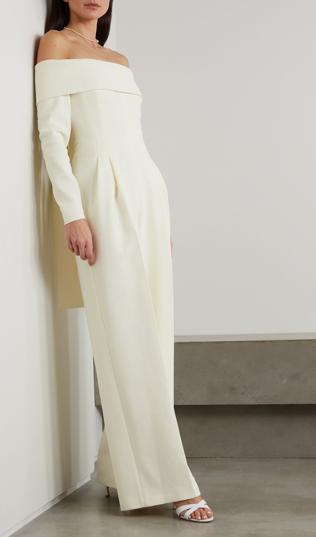VESPER OFF-SHOULDER CREPE JUMPSUIT IVORY