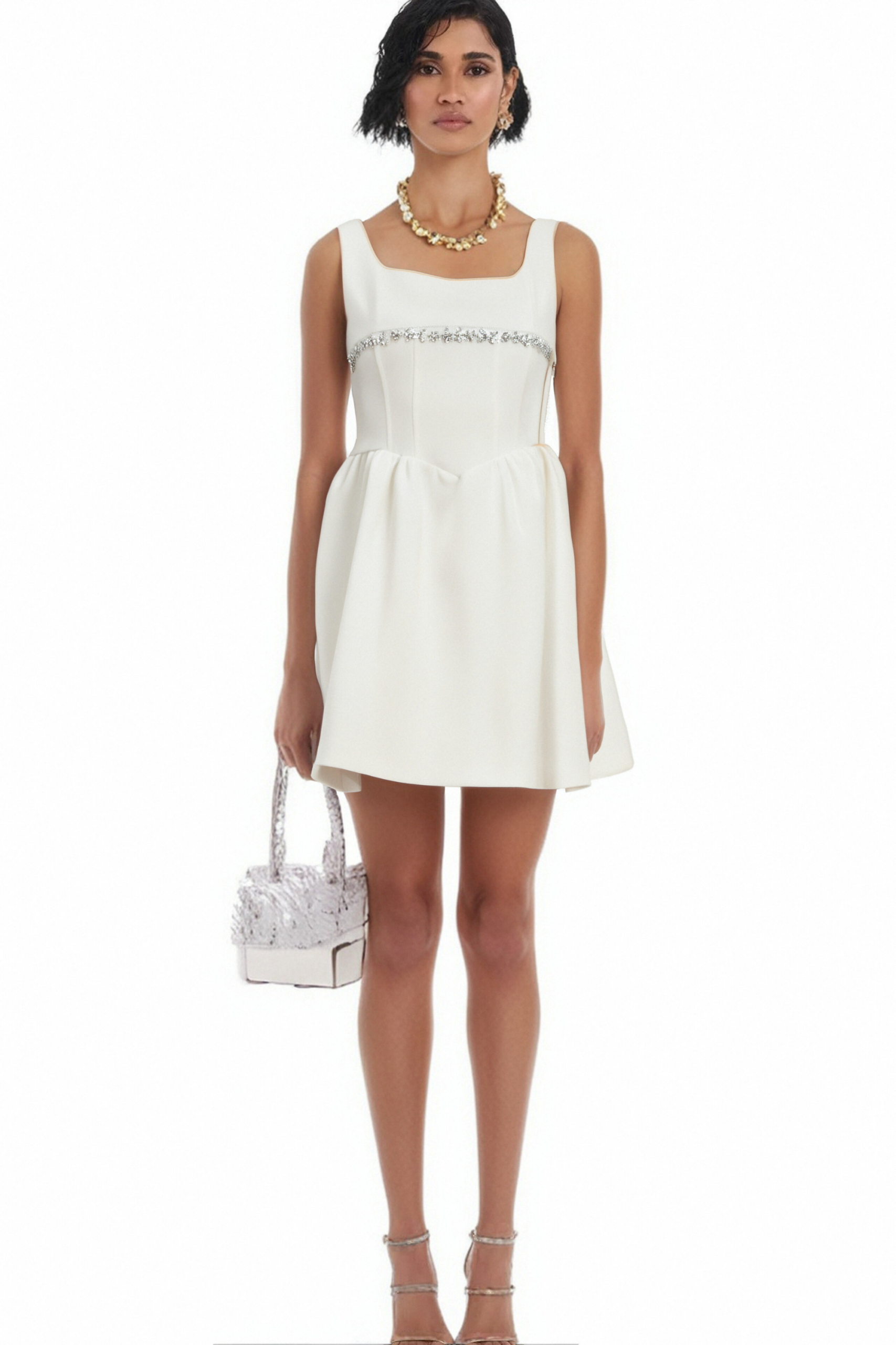 FLAVIA WHITE CRYSTAL MINI DRESS, PARTY