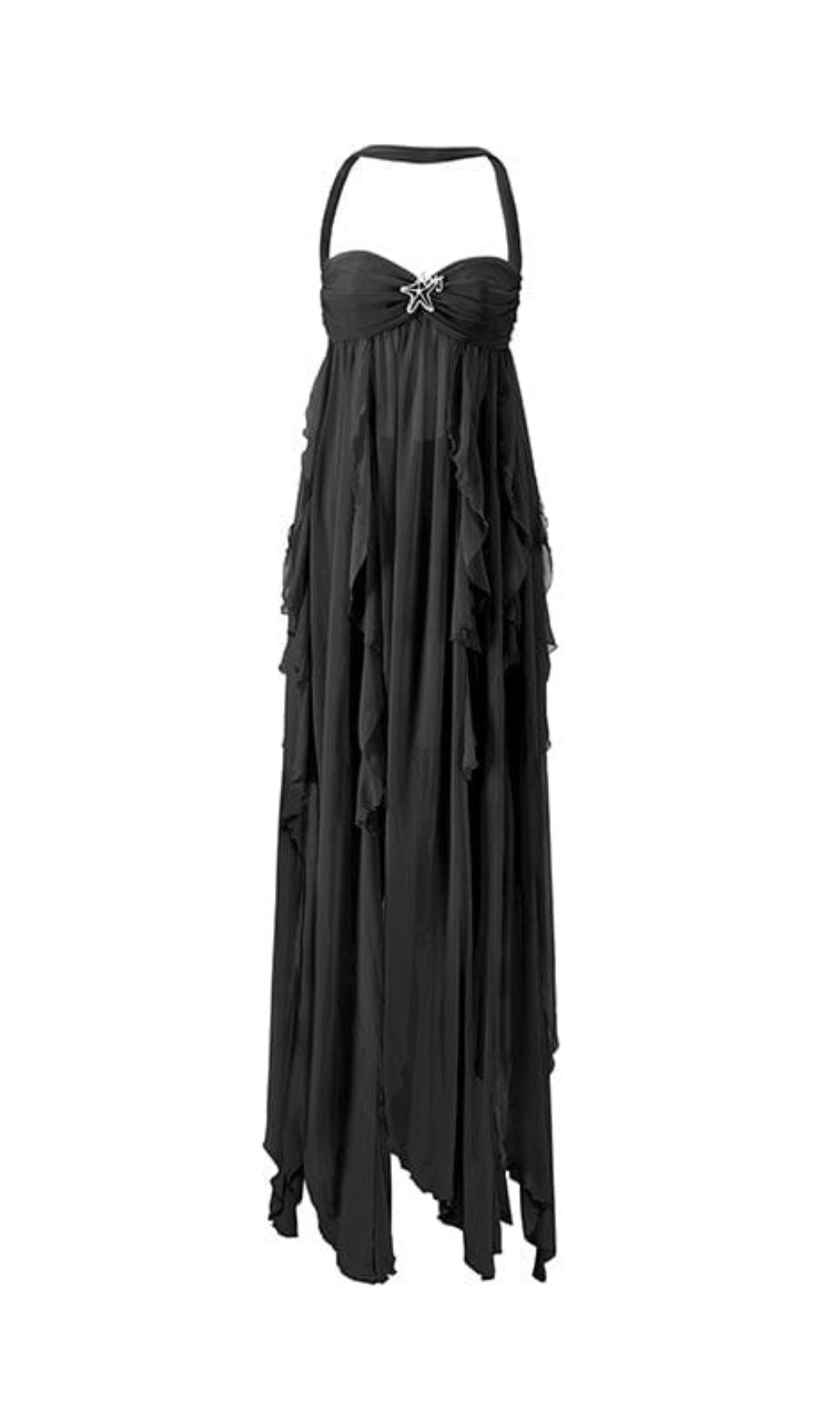 BLACK LACE IRREGULAR MAXI DRESS FOR EVENING
