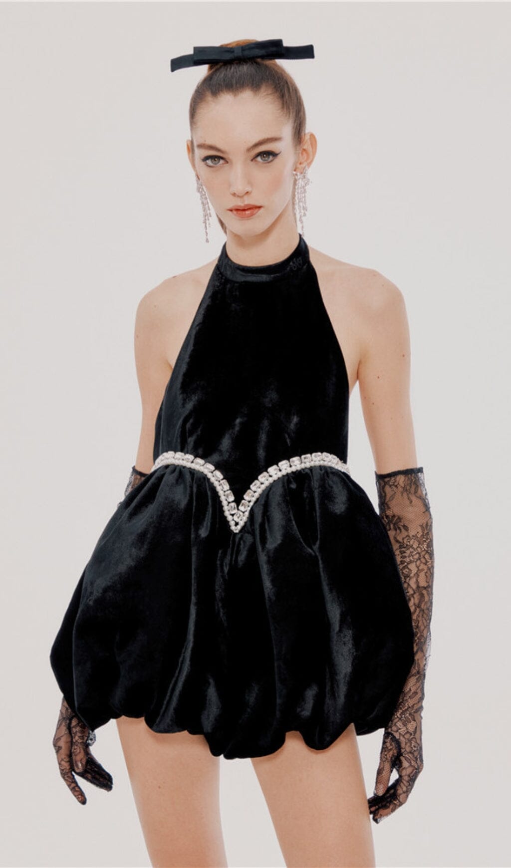 VELVET HALTERNECK MINI DRESS, BLACK COCKTAIL PARTY