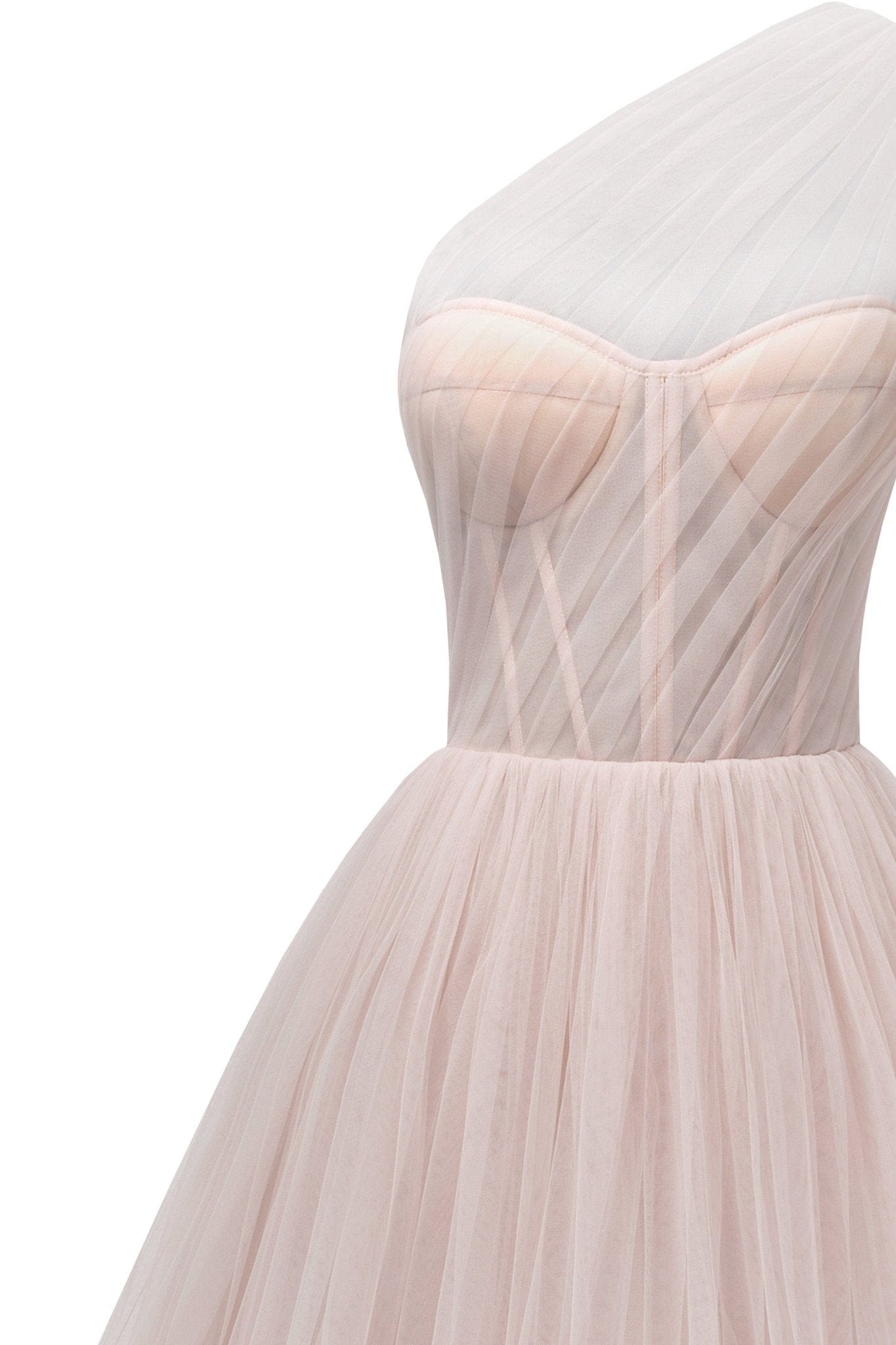 MISTY ROSE ONE-SHOULDER TULLE COCKTAIL DRESS