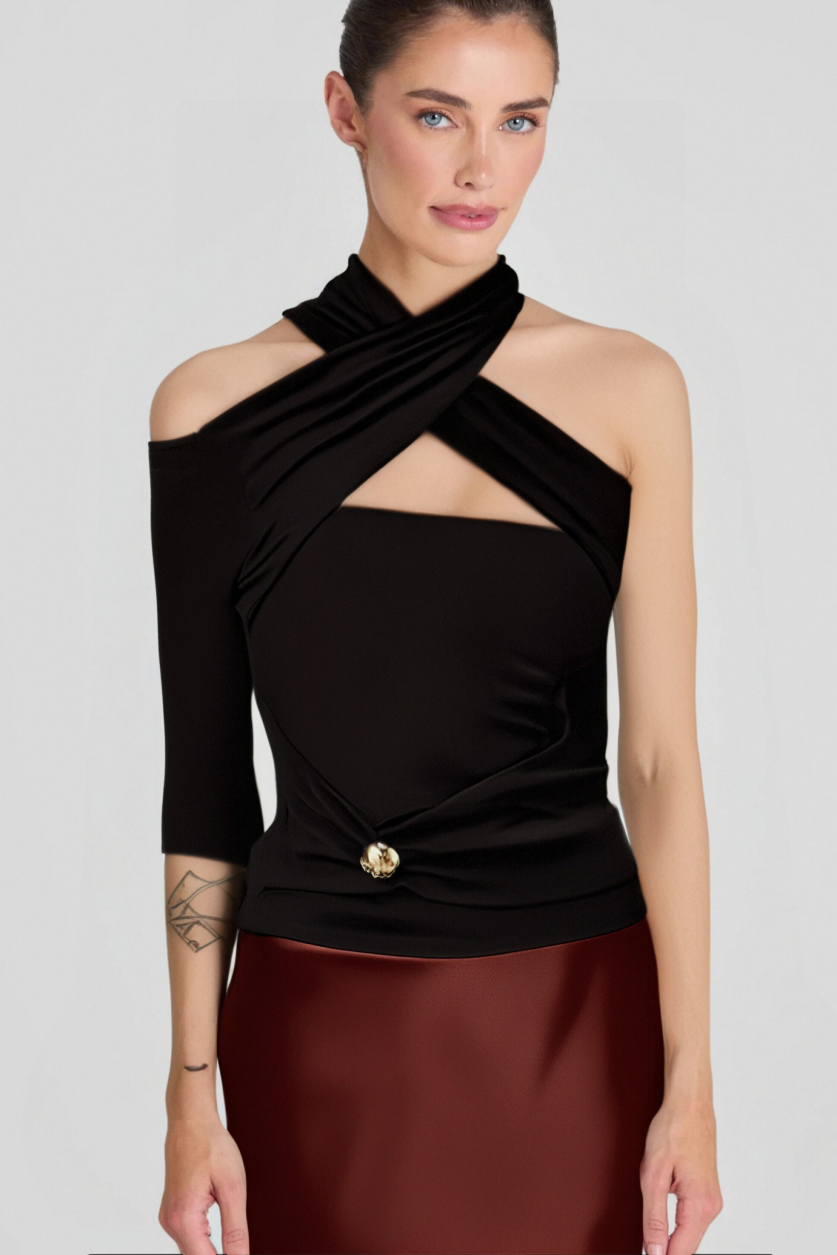 2_cd43a607-c0d9-4682-b05f-1bfd11c3af3d ODETTE BLACK RUCHED JERSEY TOP FOR NIGHT OUT