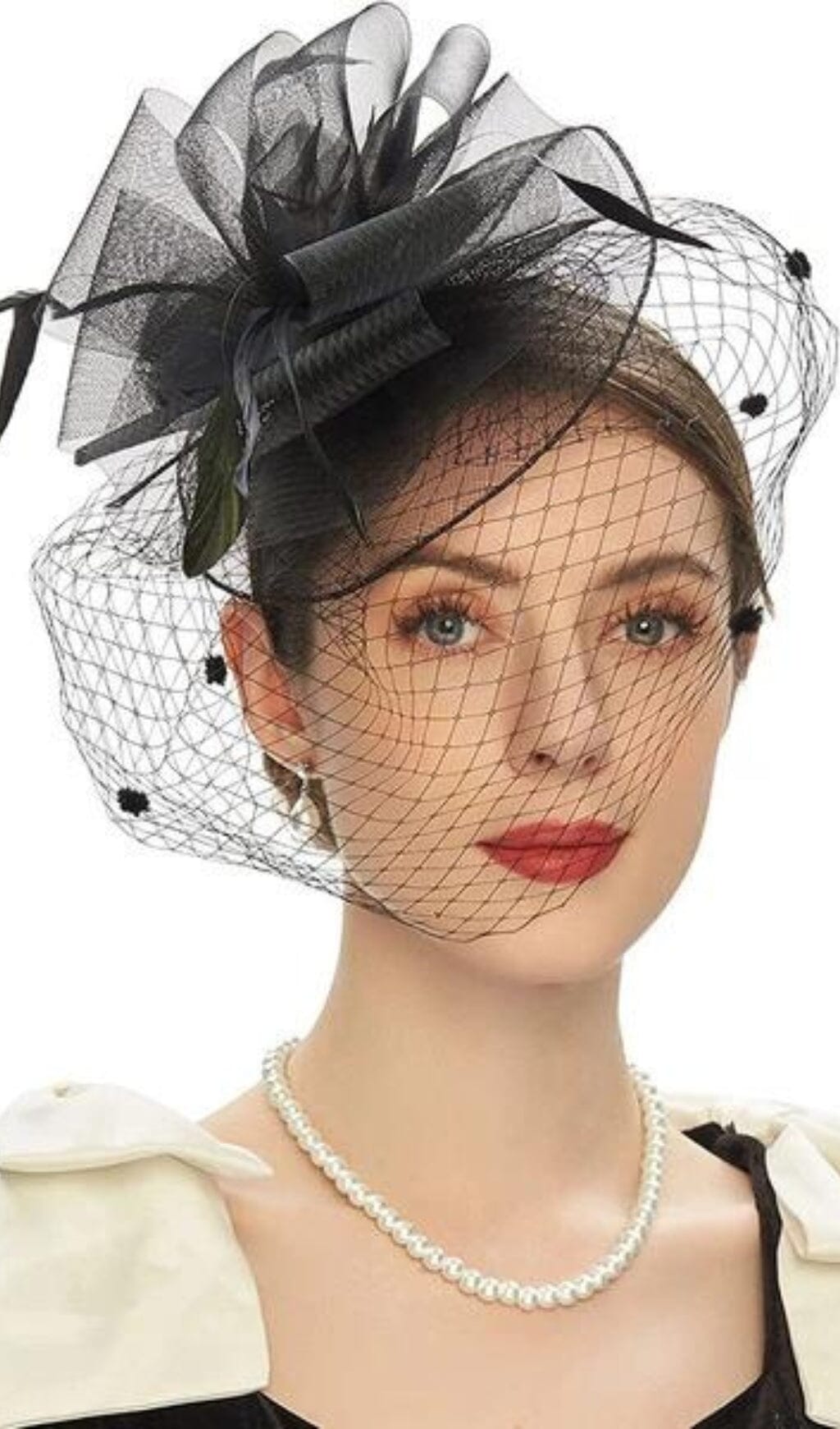 MESH COCKTAIL HAT WITH VEIL, VINTAGE WEDDING FASCINATOR