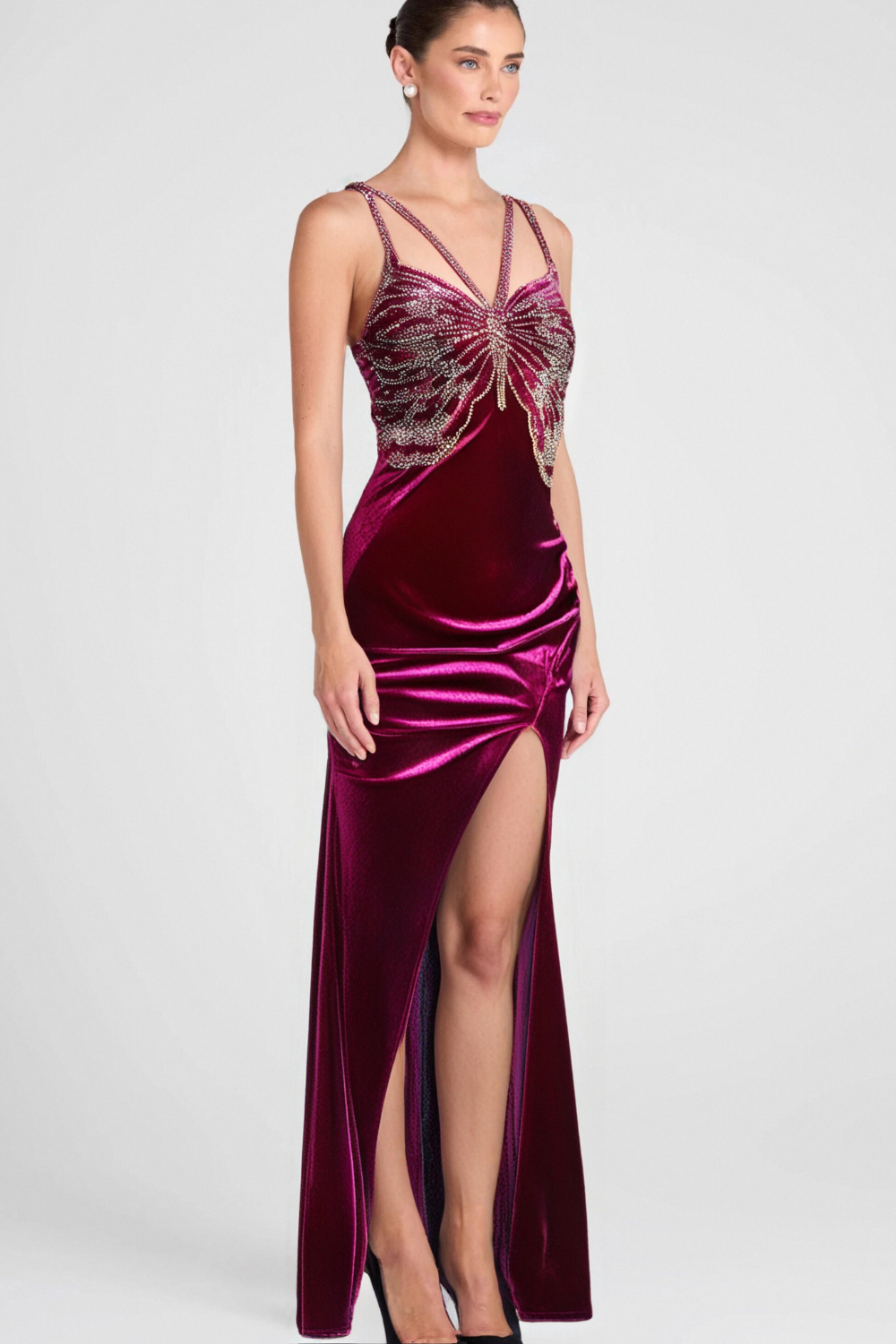 SEQUIN BUTTERFLY VELVET MINI DRESS
