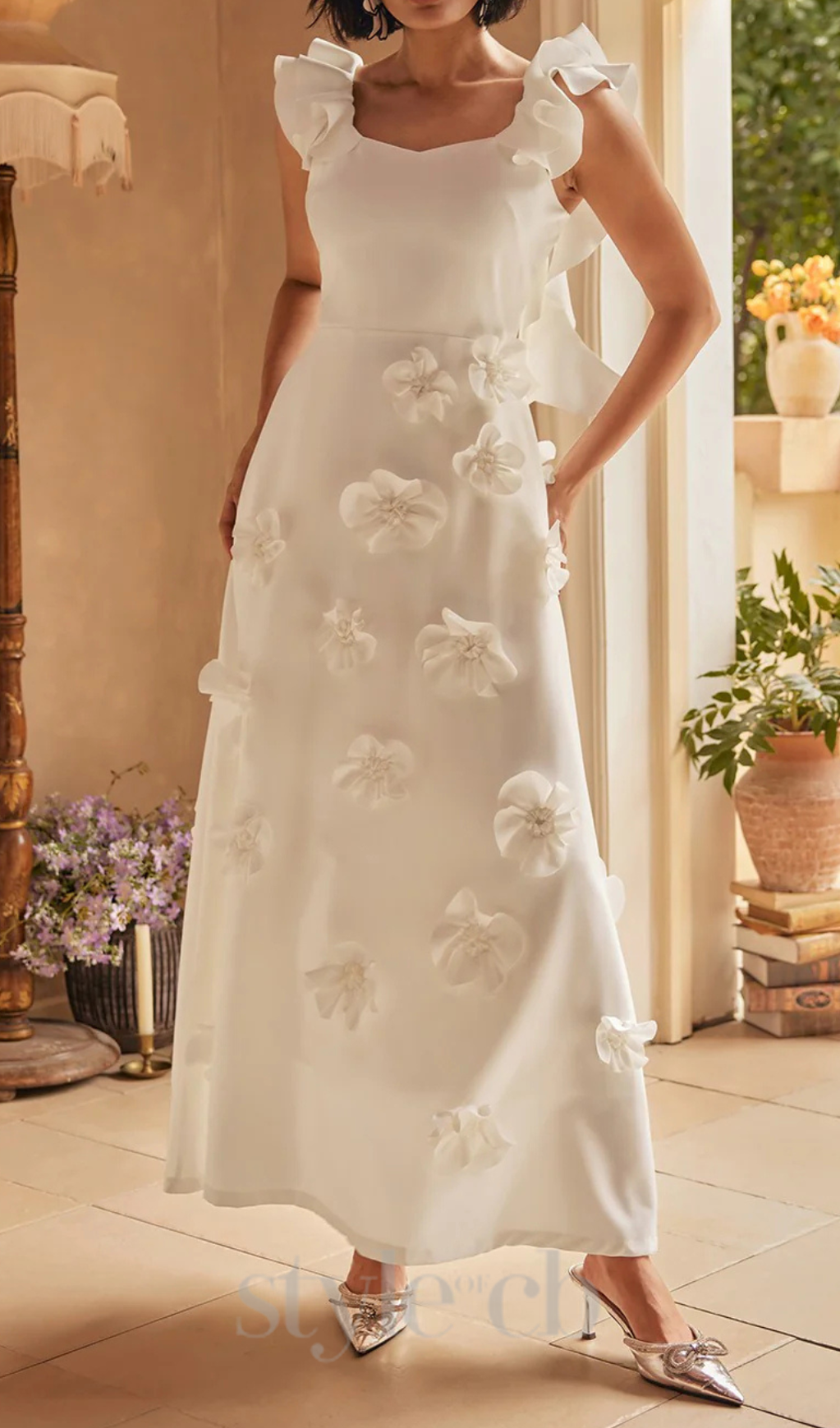 2_d131f9f6-93da-48f5-84b7-34615beb2135 FLORAL RUFFLE STRAP MIDI DRESS, WHITE, GARDEN PARTY