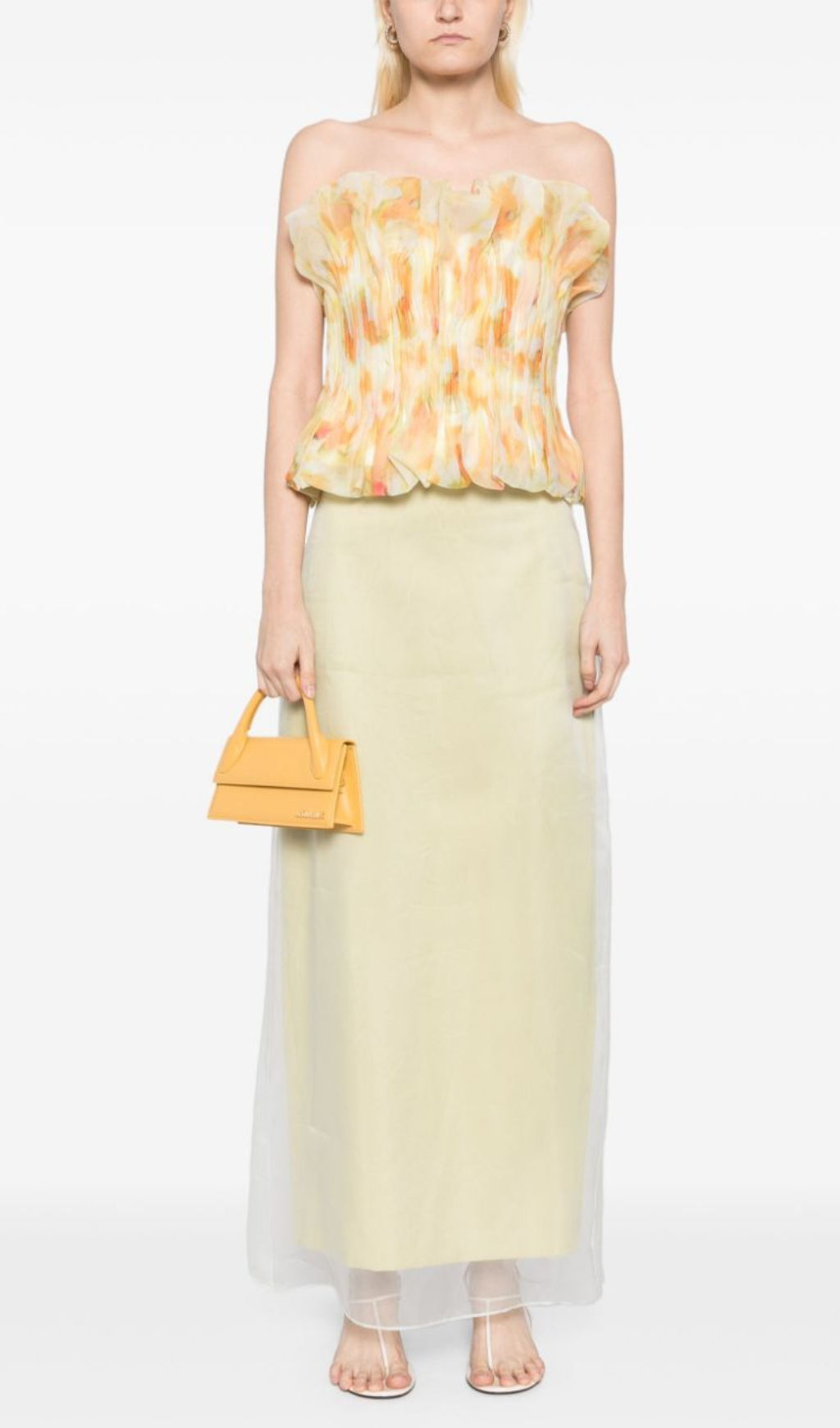 PRINT RUFFLE TRIM YELLOW TOP FOR CASUAL DAYS