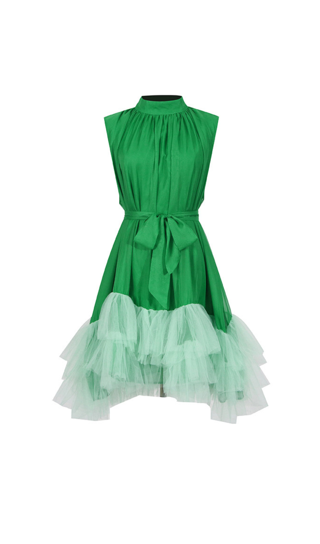 HALF-HIGH NECK TULLE MINI DRESS GREEN