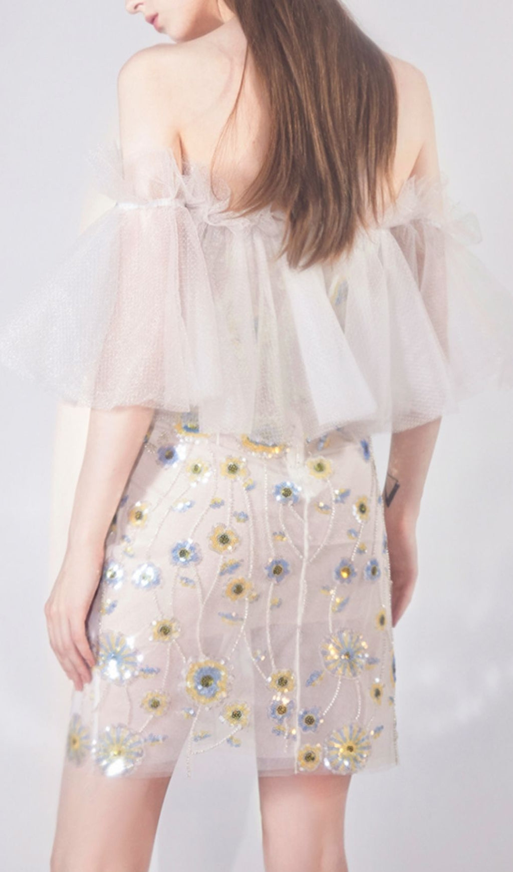 FLORAL SEQUIN MINI DRESS FOR PARTY WHITE