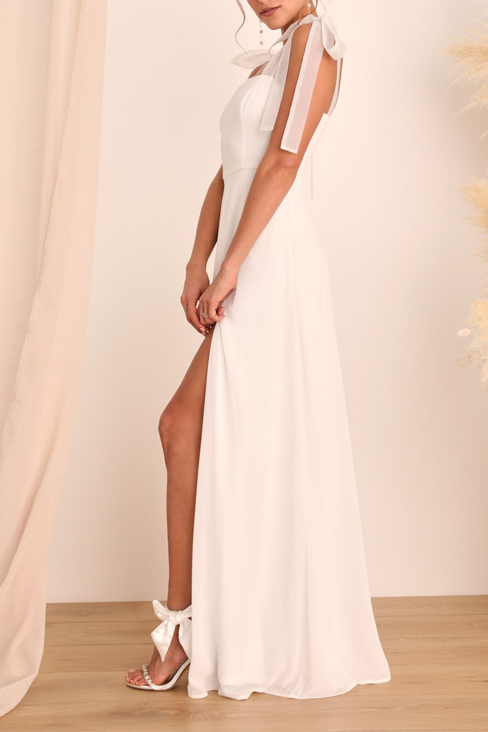 WHITE TIE-STRAP MAXI DRESS, FORMAL