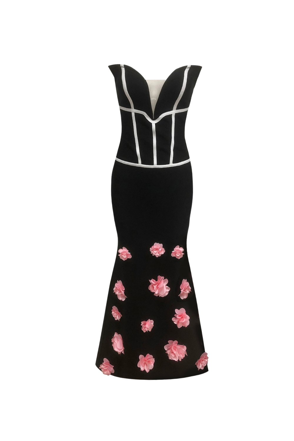 FLORAL STRAPLESS MAXI DRESS, BLACK, WEDDING GUEST