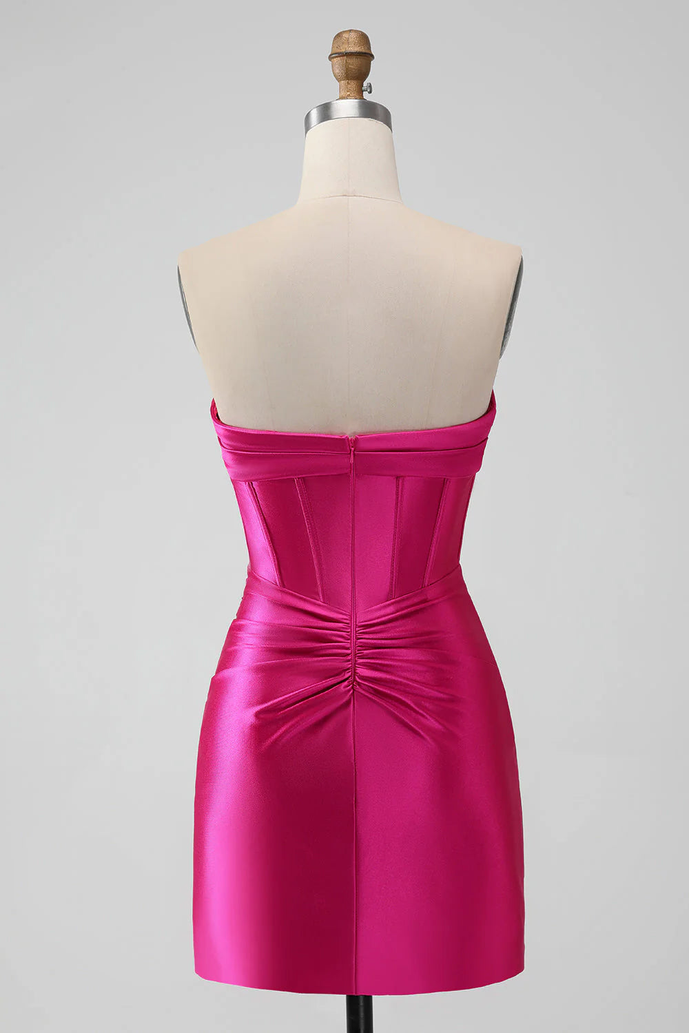 SATIN FUCHSIA STRAPLESS HOLLOW BODYCON HOMECOMING DRESS