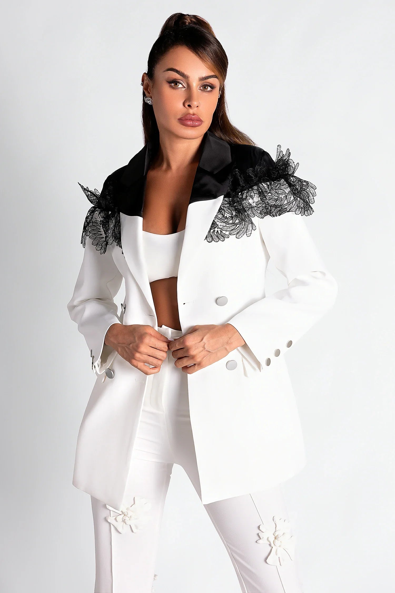 SEKANI PATCHWORK LACE BLAZER TOP FOR WEDDING