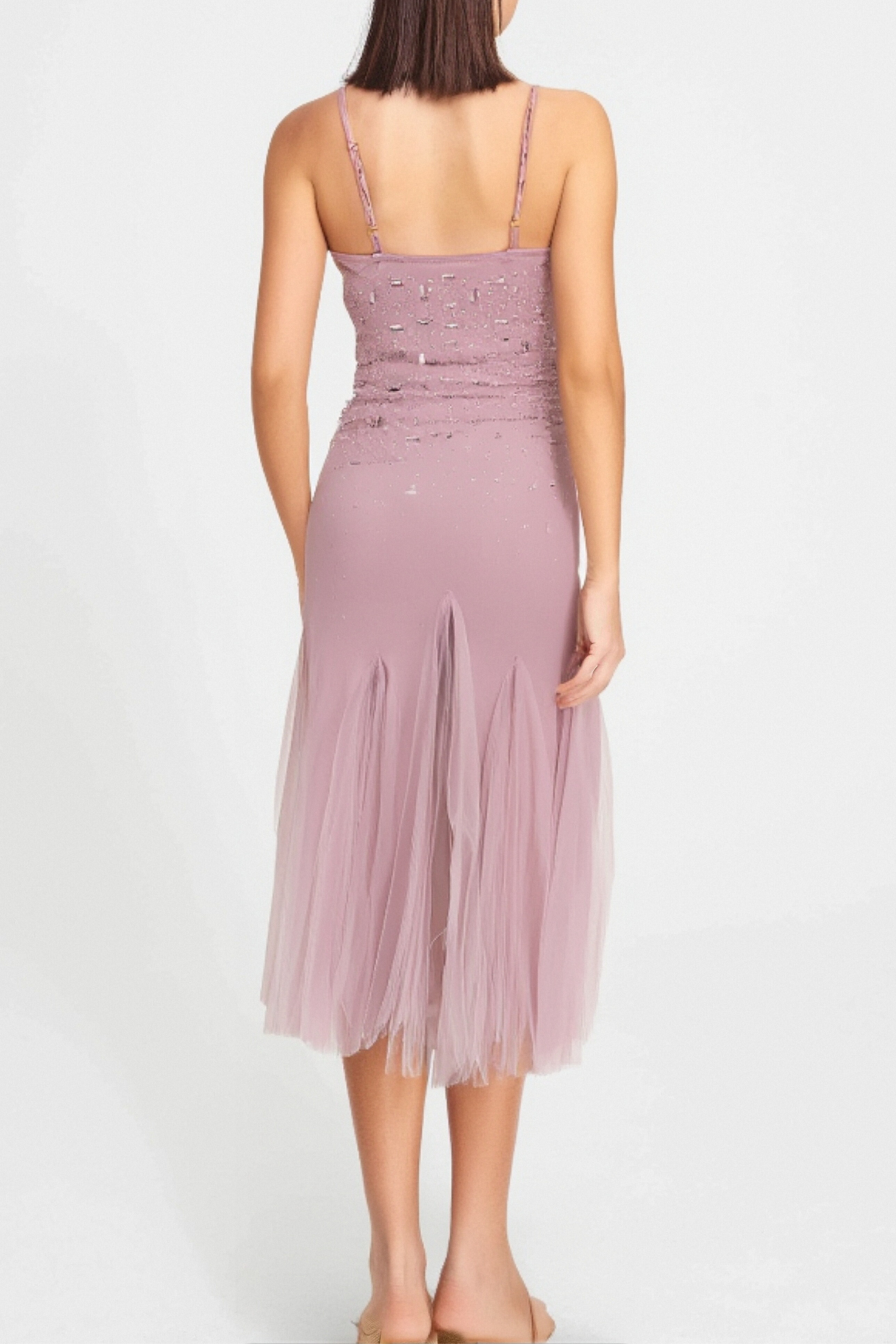 AXELLE PURPLE EMBELLISHED MESH MIDI DRESS