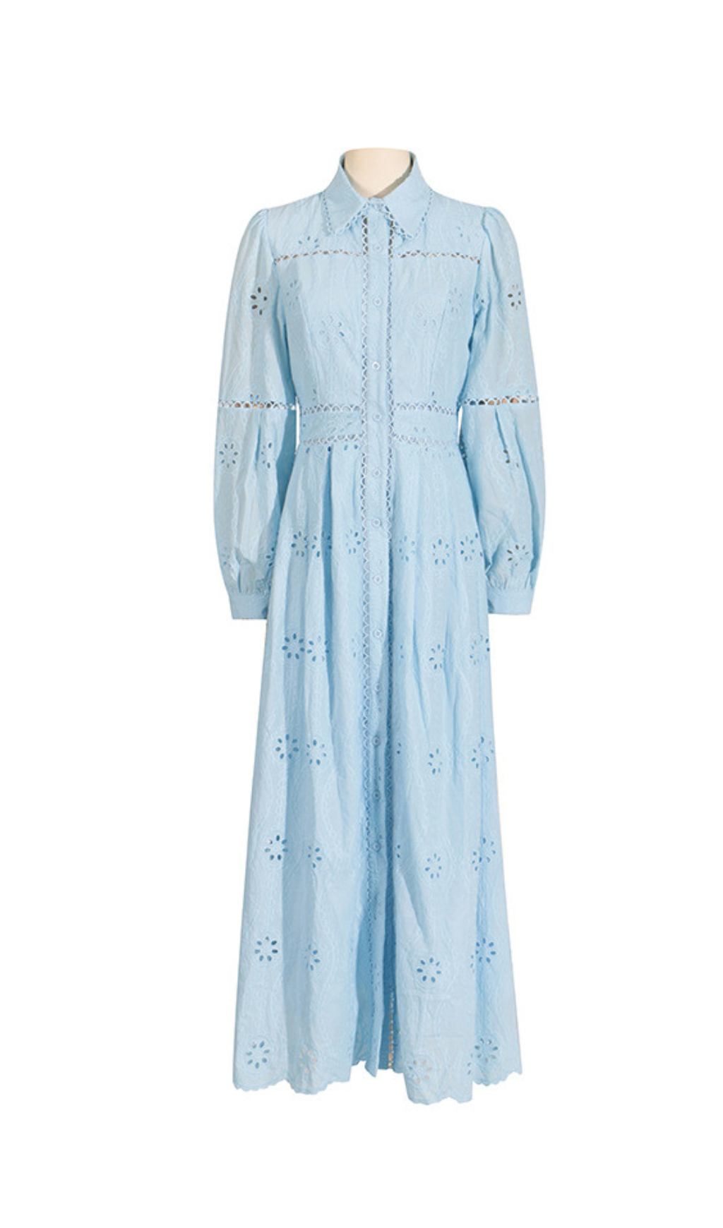RETRO LACE MIDI DRESS, BLUE, SINGLE-BREASTED HOLLOW