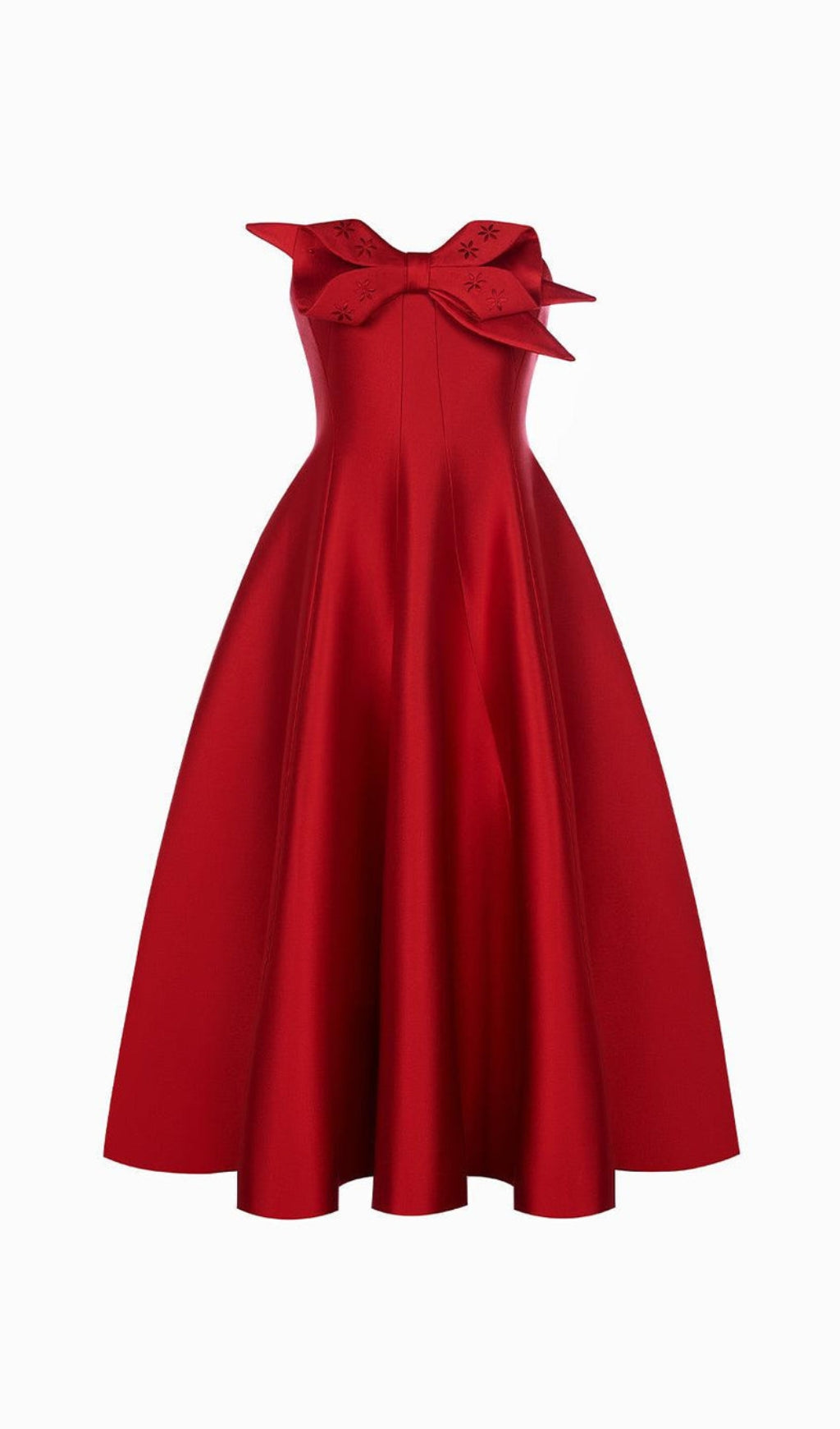 VINTAGE RED FLARED MIDI DRESS SEMI-HEART NECK