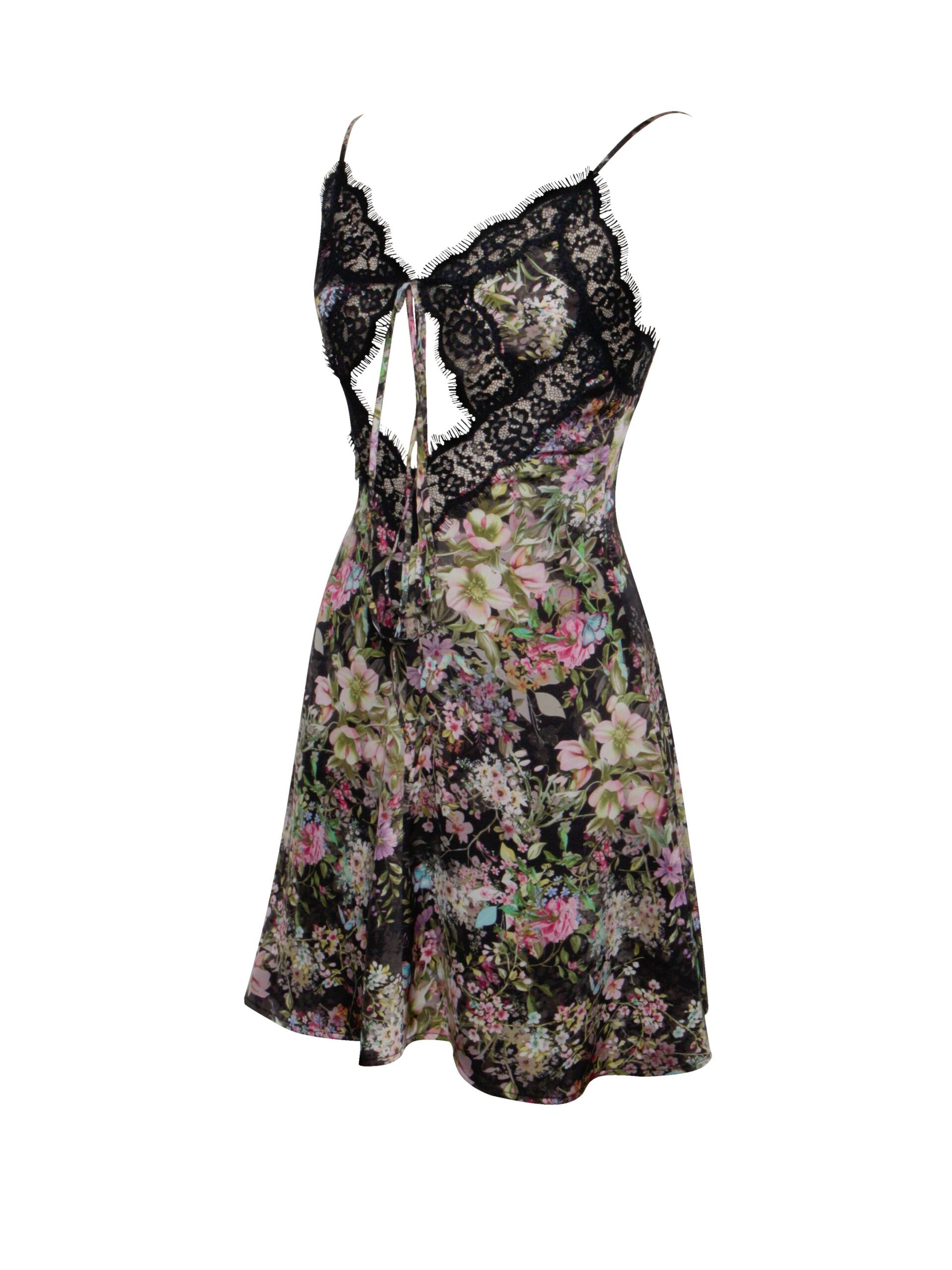 FLORAL SATIN LACE MINI DRESS FOR PARTIES