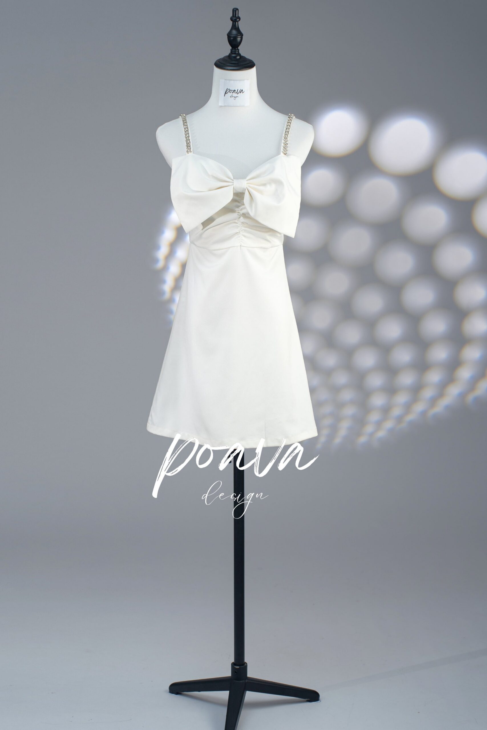 A-LINE WHITE BOW MINI DRESS FOR PARTY