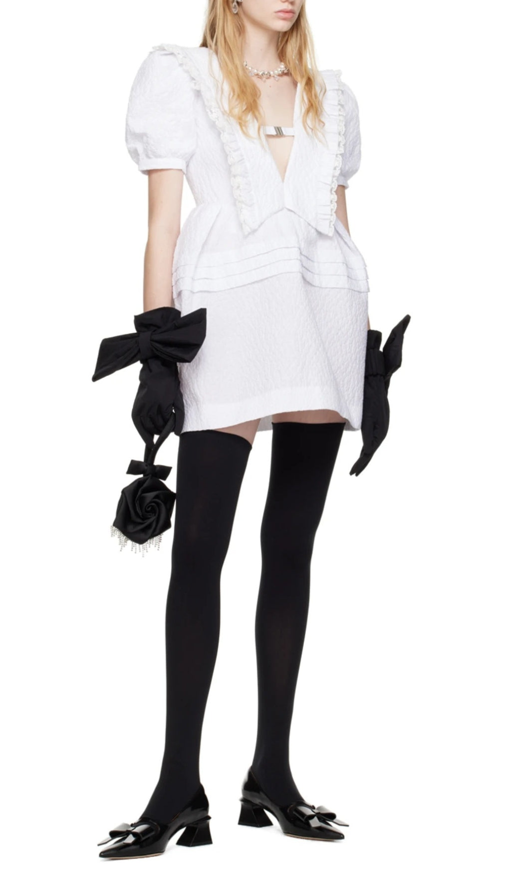 WHITE V-NECK MINI DRESS FOR COCKTAIL PARTY