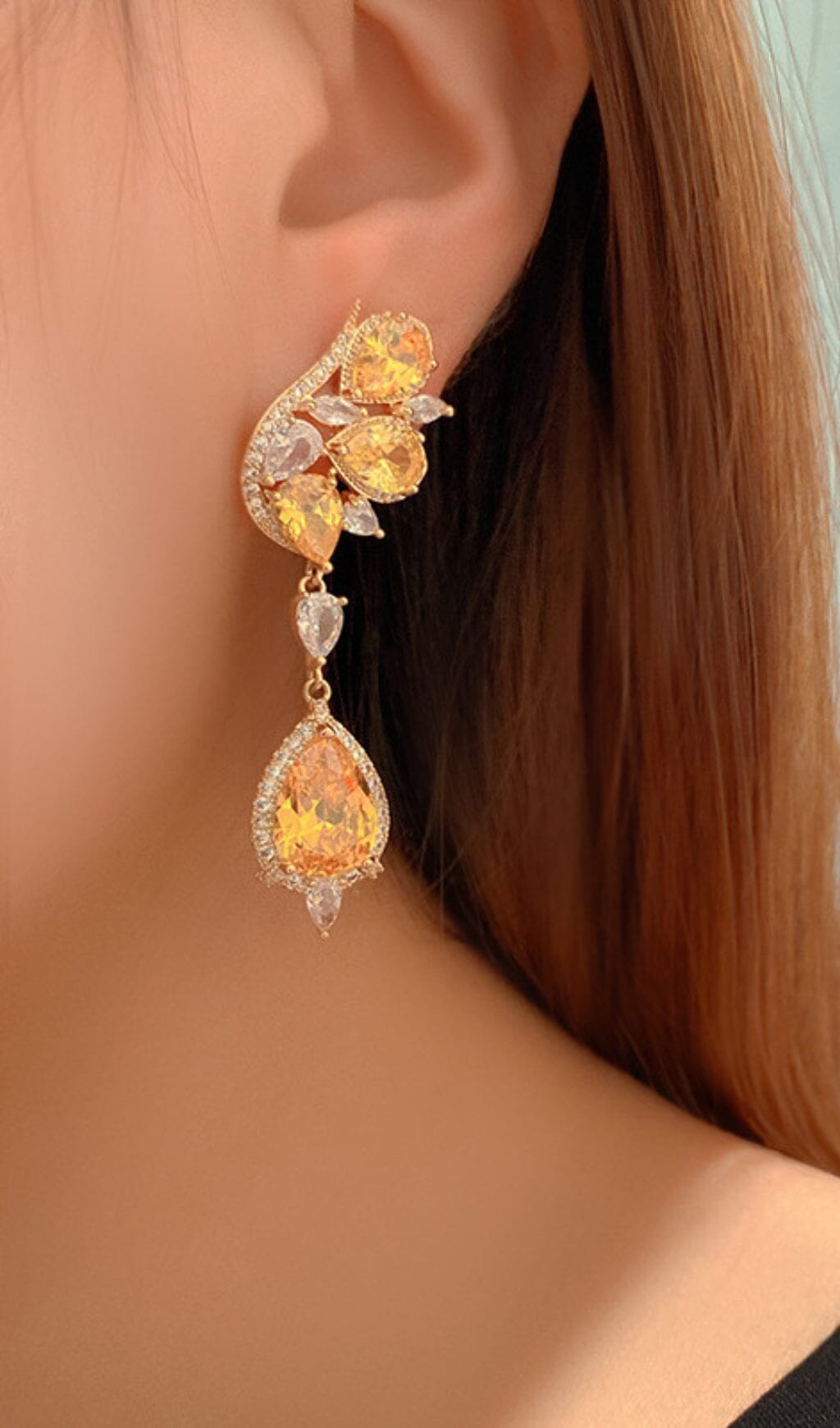 14K GOLD BUTTERFLY TOPAZ DROP EARRINGS FOR WEDDING