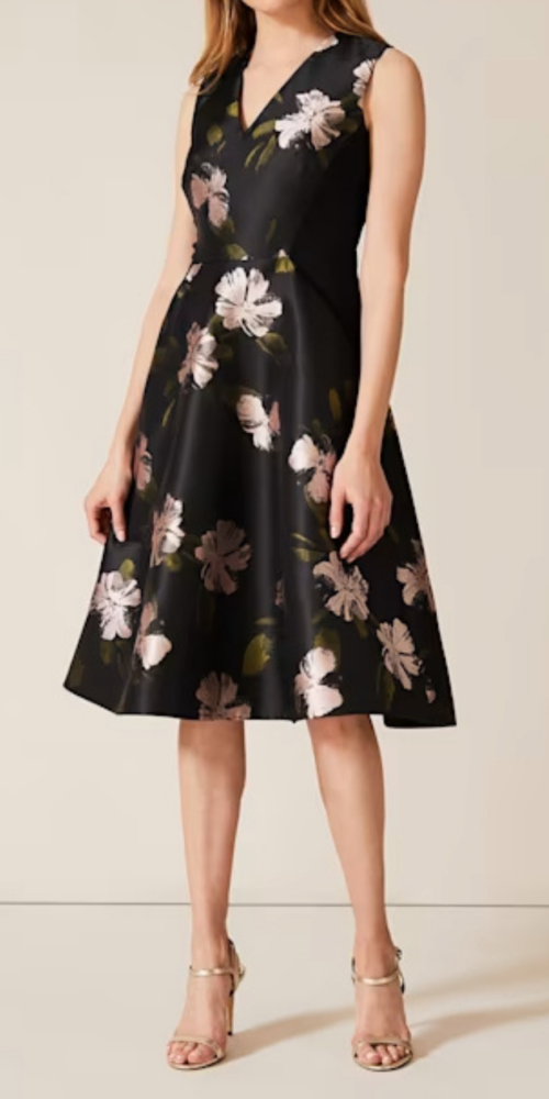 floral jacquard midi dress in black