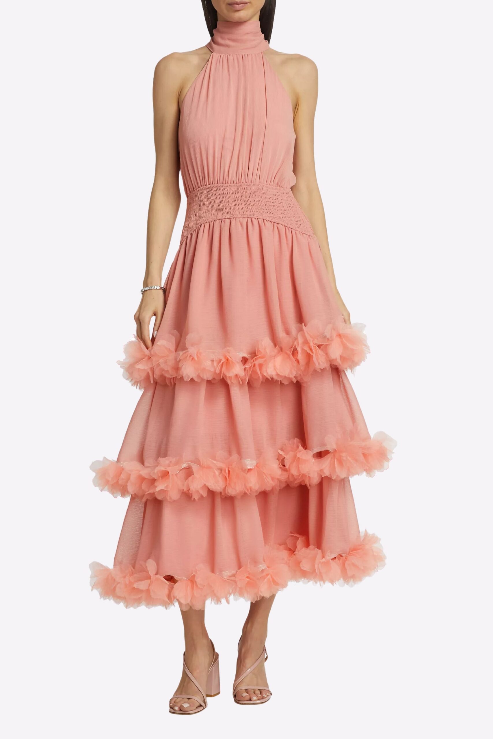 NEREIDA TIERED MIDI DRESS IN PALE ORANGE