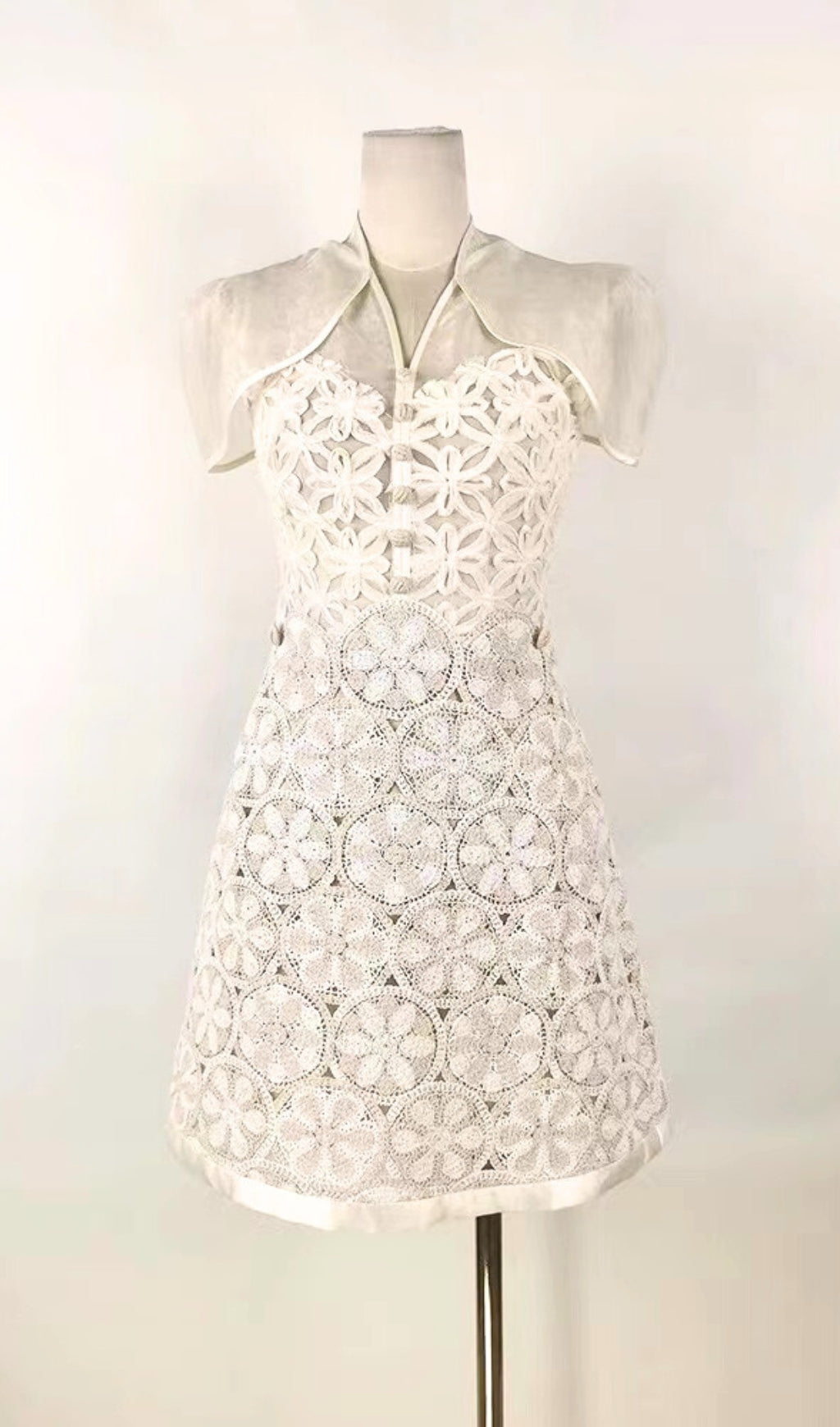 WHITE LACE SHAWL MINI DRESS FOR WEDDING