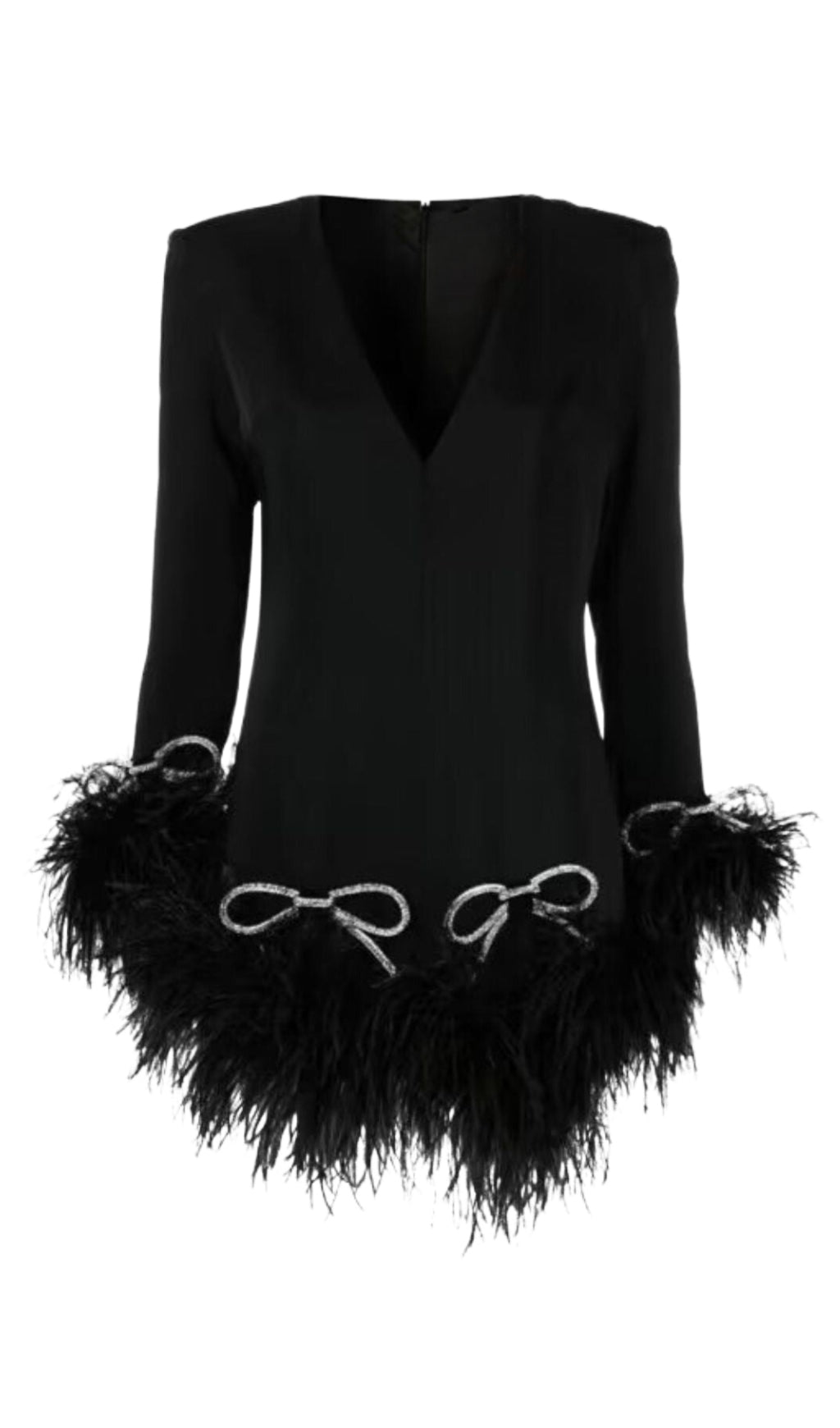 CRYSTAL FEATHER BOW DRESS | LONG SLEEVE FORMAL GOWN