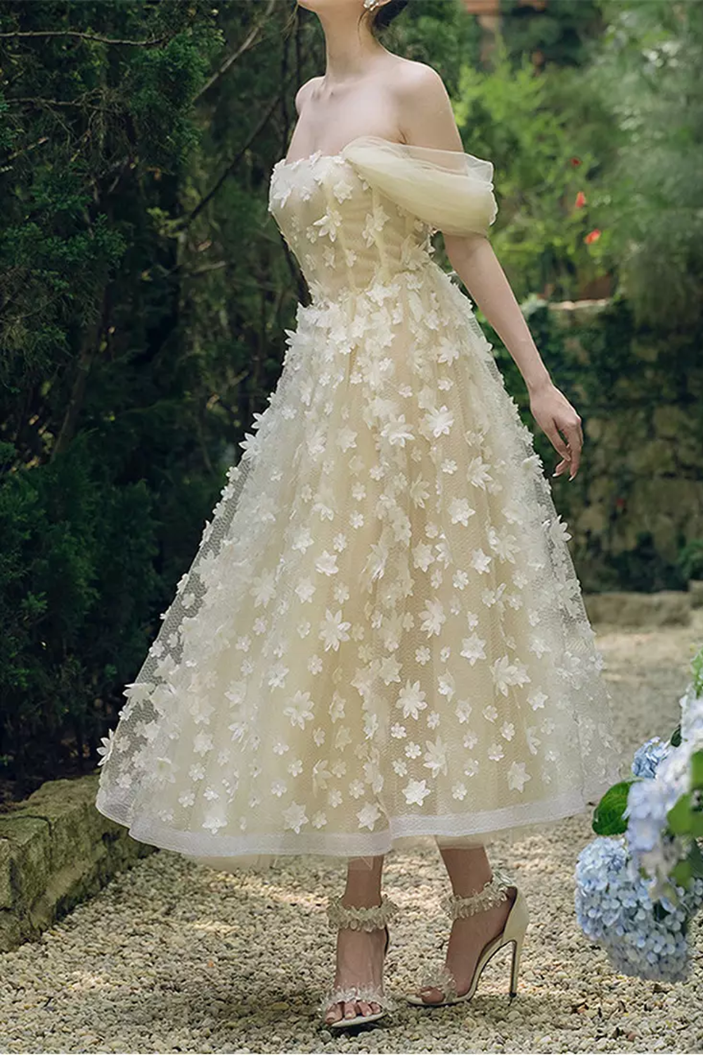SABRINA BEIGE STRAPLESS FLOWER MAXI DRESS
