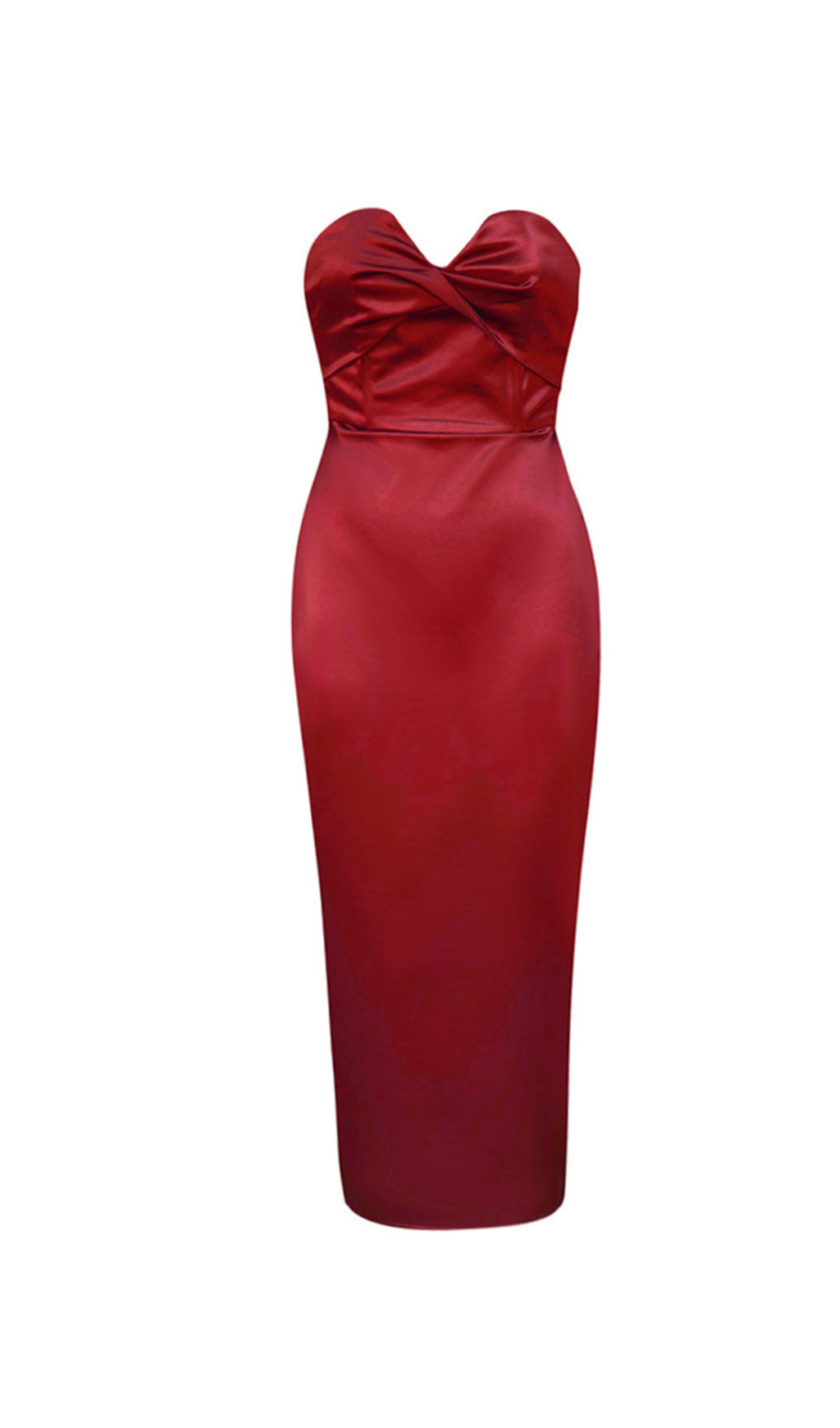 BACKLESS SPLIT TWIST-FRONT BODYCON RED MIDI DRESS