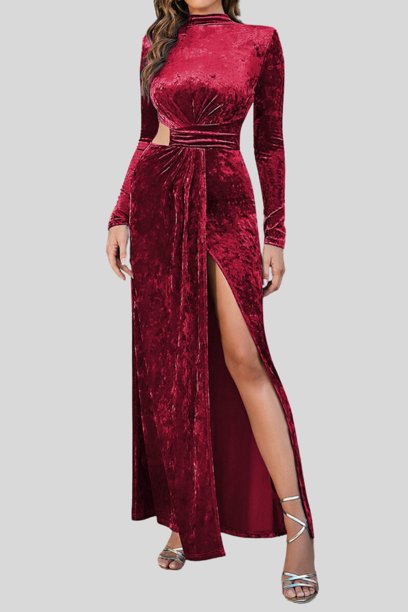 2_fb1b6d9b-5c29-48c1-8164-314a450c34ed VELVET HIGH NECK HOLLOW WAIST MAXI DRESS BURGUNDY