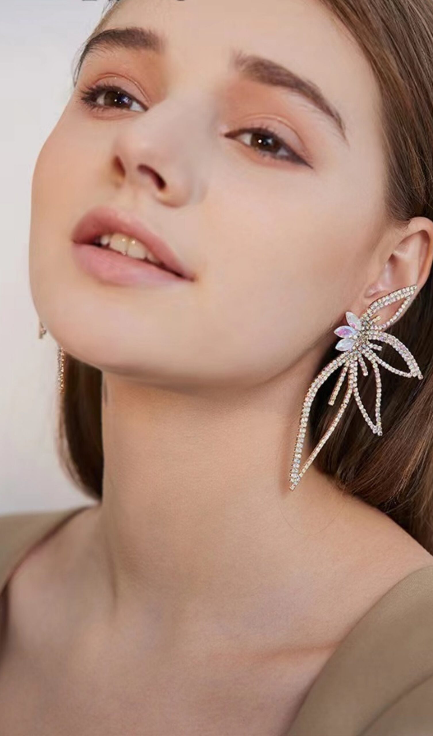 CRYSTAL FLOWER DANGLE EARRINGS SILVER WEDDING