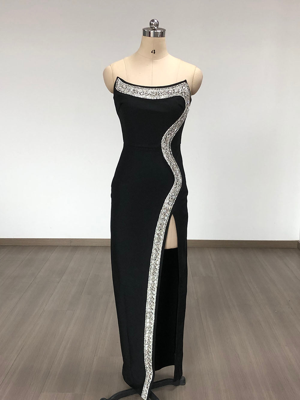 BLACK AMBER BANDAGE GOWN, BODYCON EVENING DRESS