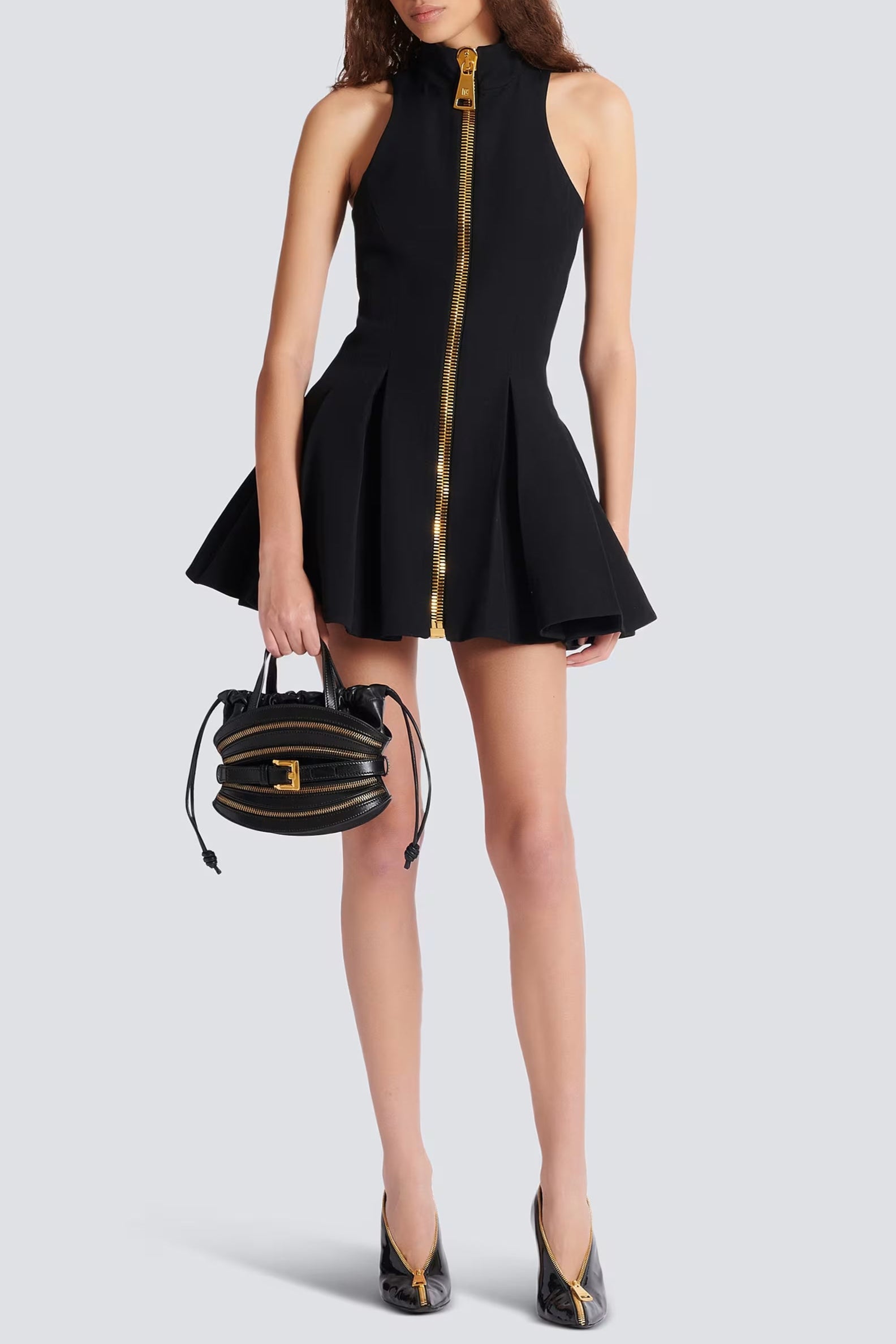 2a67453a-101e-4c0b-8e1f-39a6a49463c0 CAROL BLACK HALTER DRESS - GRAIN DE POUDRE WOOL COCKTAIL