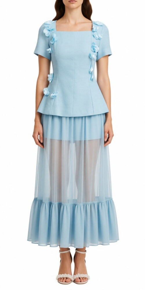 2a6ca0c2a627d89f URSULA BLUE FLORAL TWO-PIECE SET SHORT SLEEVES FOLD SKIRT