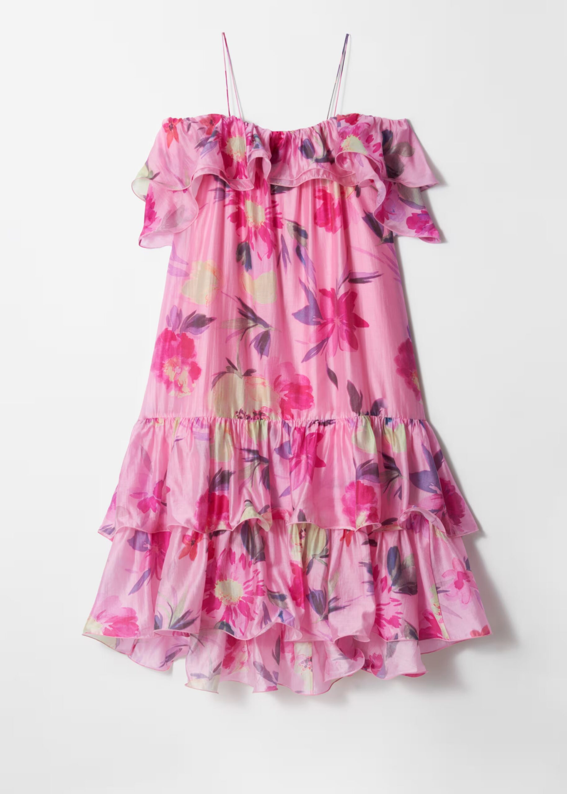 HEDWIG OFF-SHOULDER FLORAL RUFFLE MAXI DRESS ROSE RED