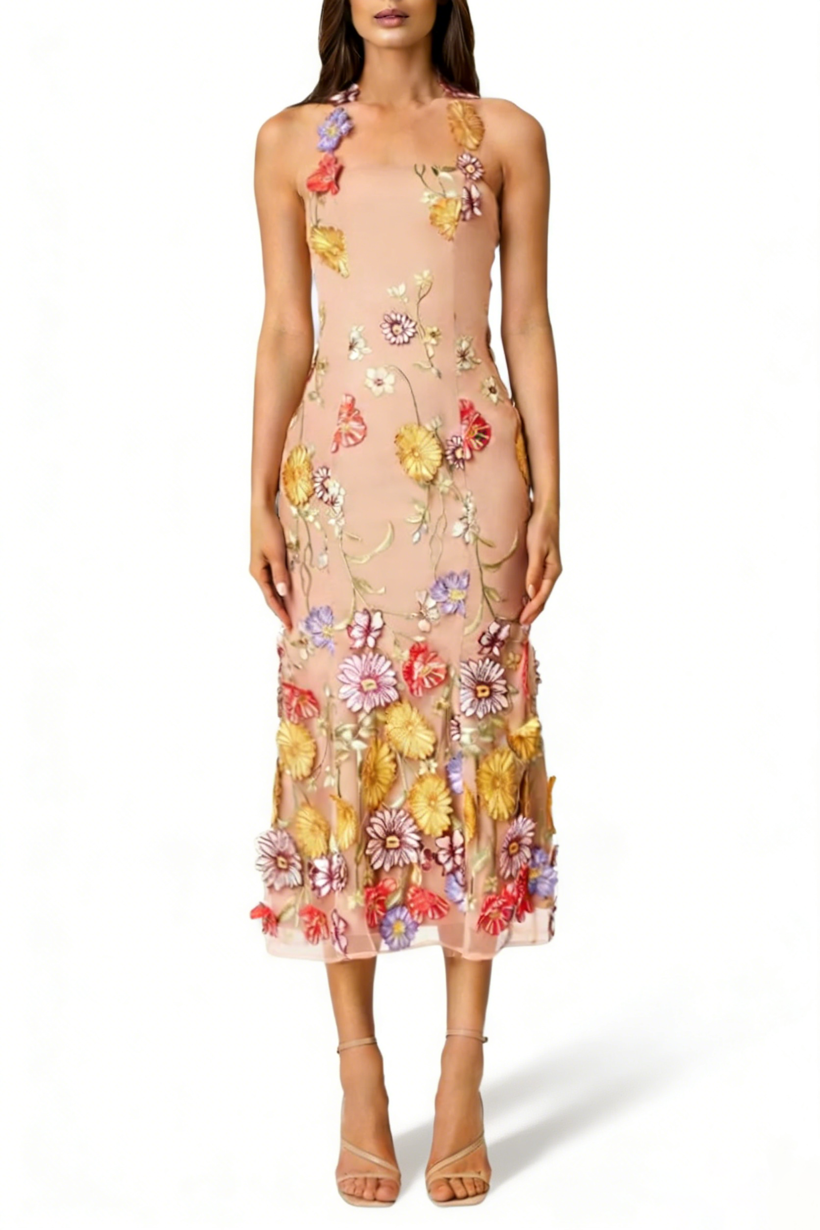 TESS FLOWERS SLING MIDI DRESS