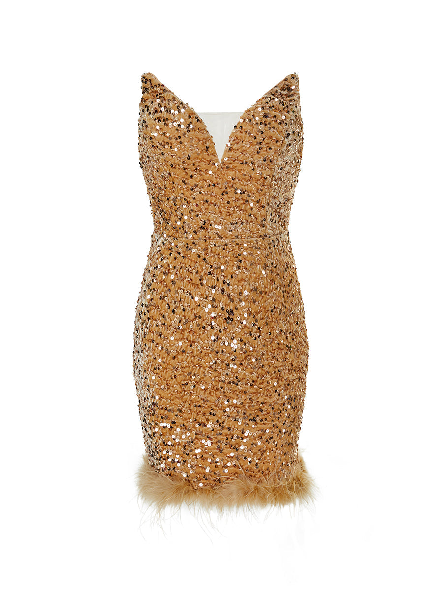 SLEEVELESS FEATHER WHITE MINI DRESS FOR PARTY